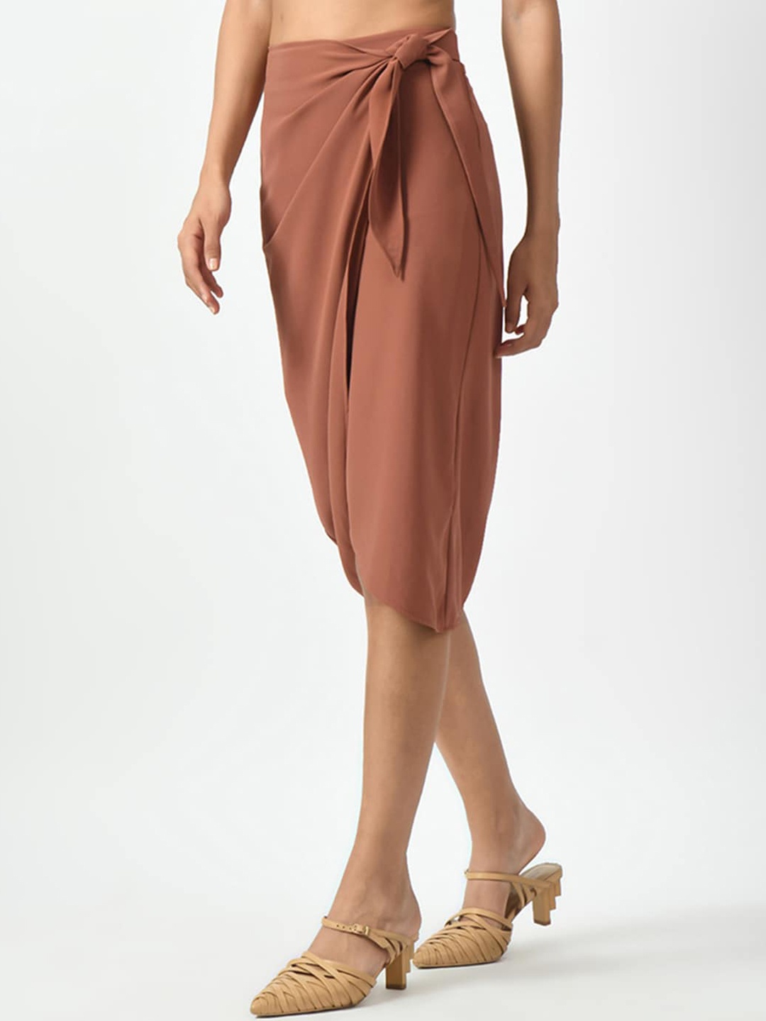 

OFFICE & YOU Overlap Tie Up Wrap Skirt, Peach