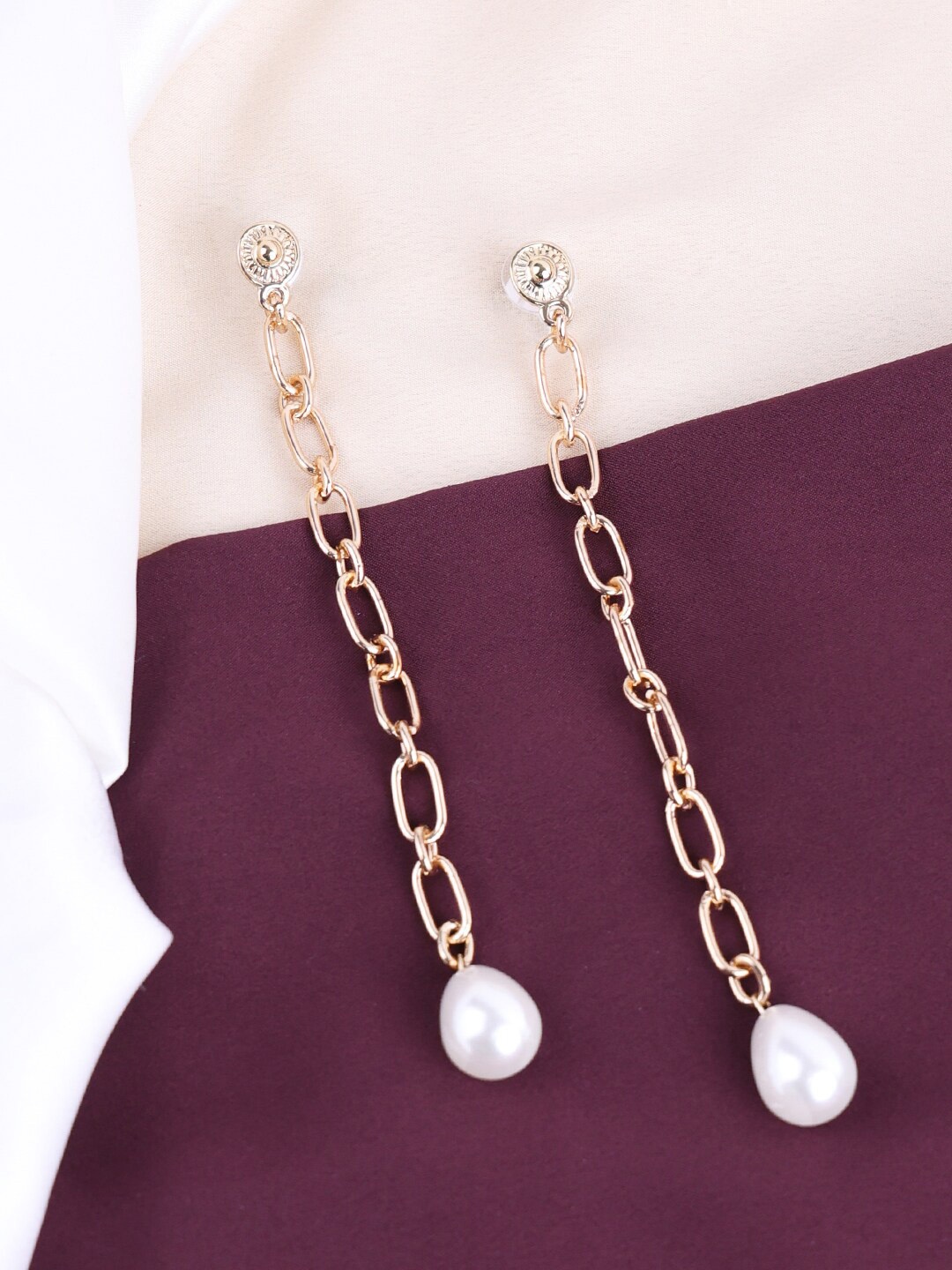 

VOGUE PANASH- Gold-Plated White Beaded Contemporary Drop Earrings