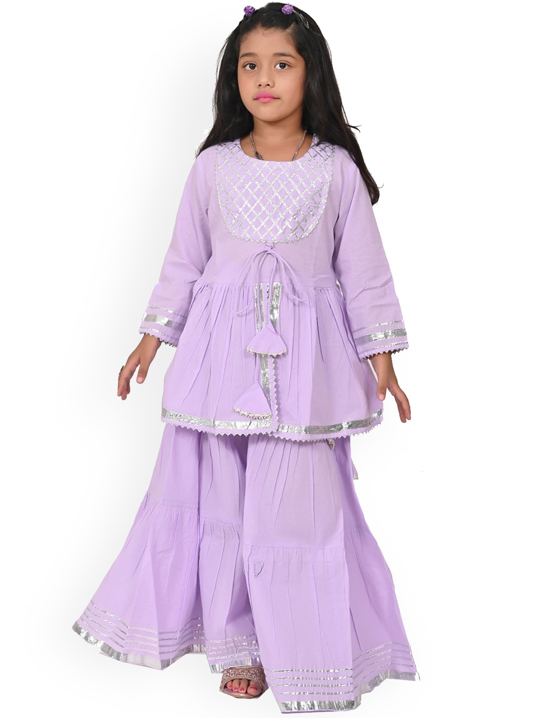 

BAESD Girls Ethnic Motifs Empire Gotta Patti Kurti With Sharara, Purple