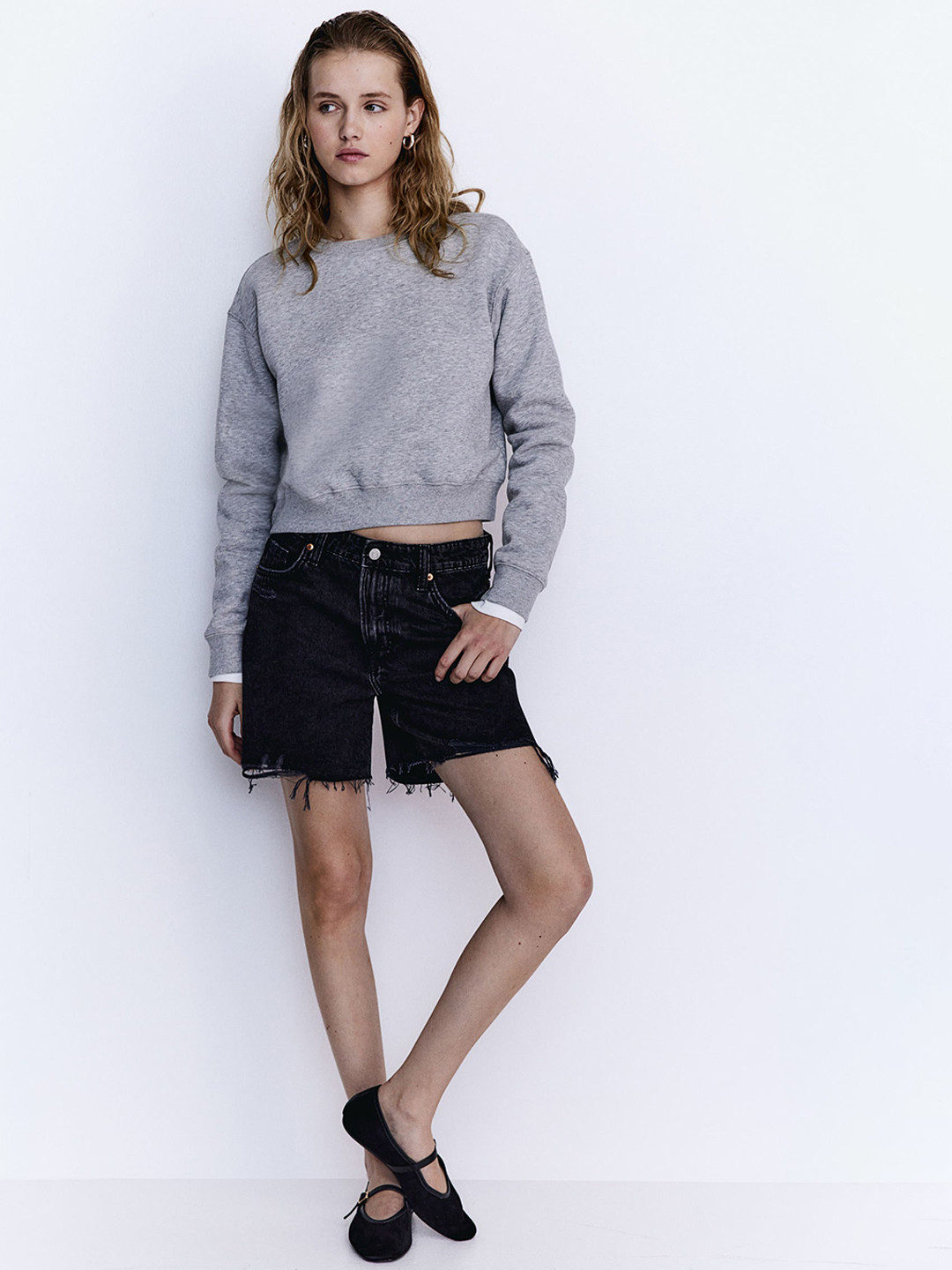 

H&M Women Pure Cotton Bermuda High Denim Shorts, Black