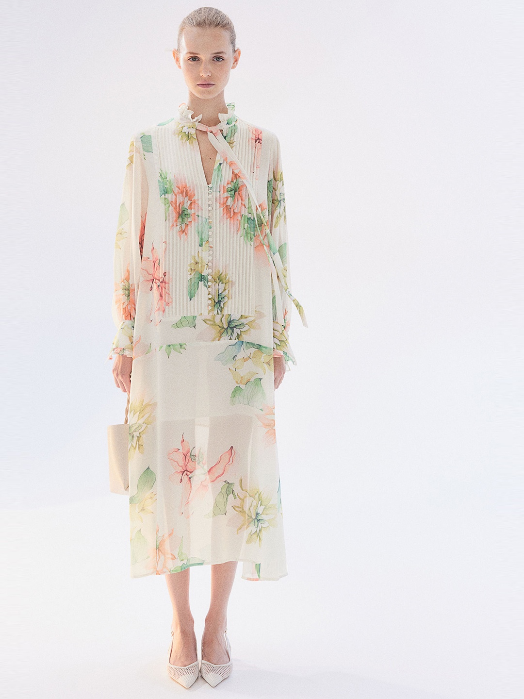 

H&M Pintuck Chiffon Dress, Off white