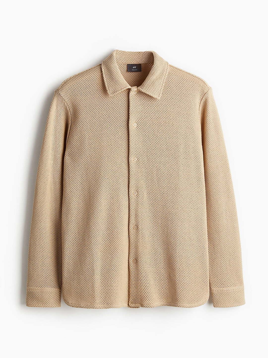 

H&M Men Regular Fit Hole-Knit Shirt, Beige