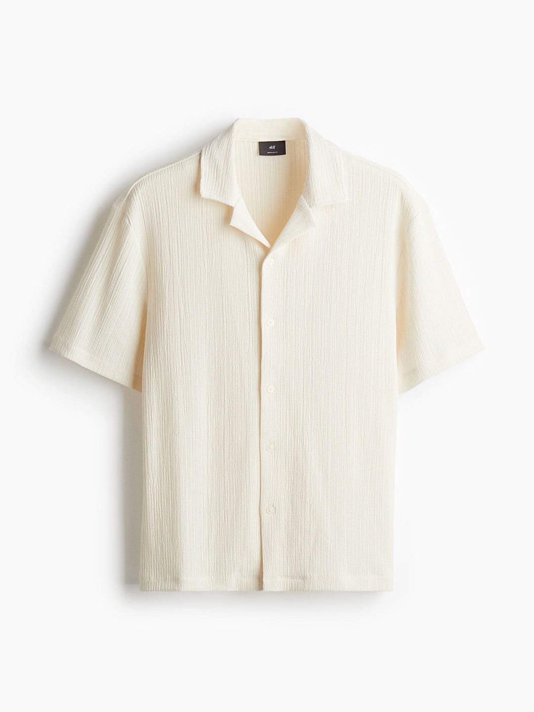 H&M Men Regular Fit Crinkled Resort Shirt, White