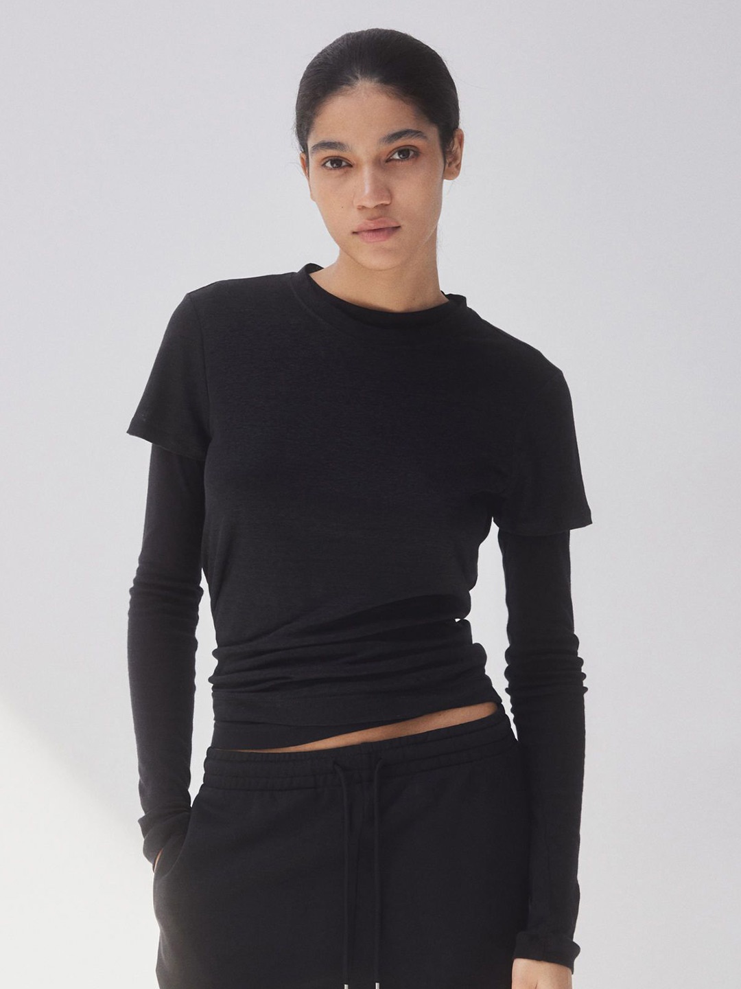 

H&M Linen T-shirt, Black