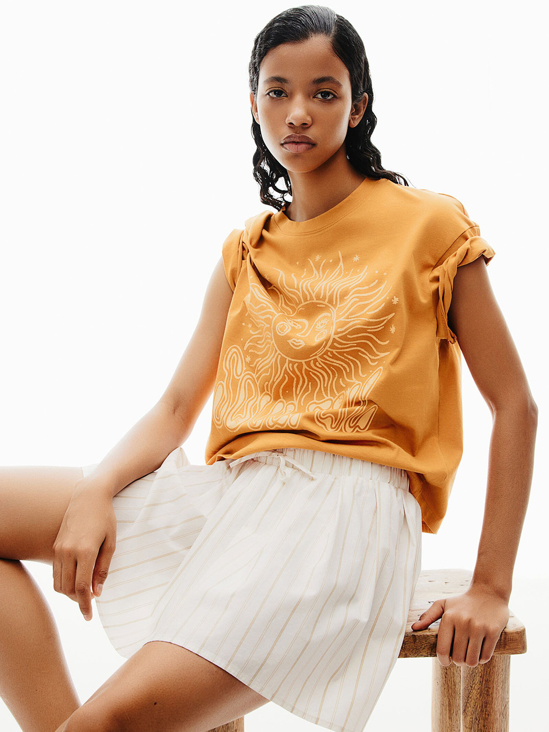 

H&M Pure Cotton Motif-Front T-shirt, Yellow