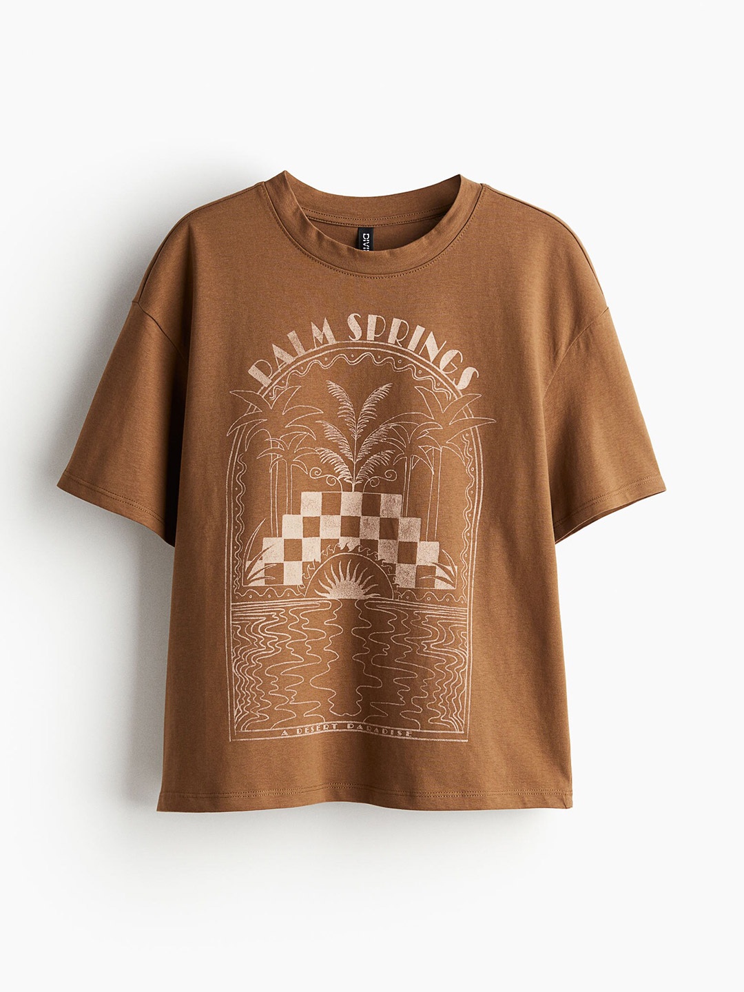 

H&M Women Pure Cotton Motif-Front T-shirt, Brown