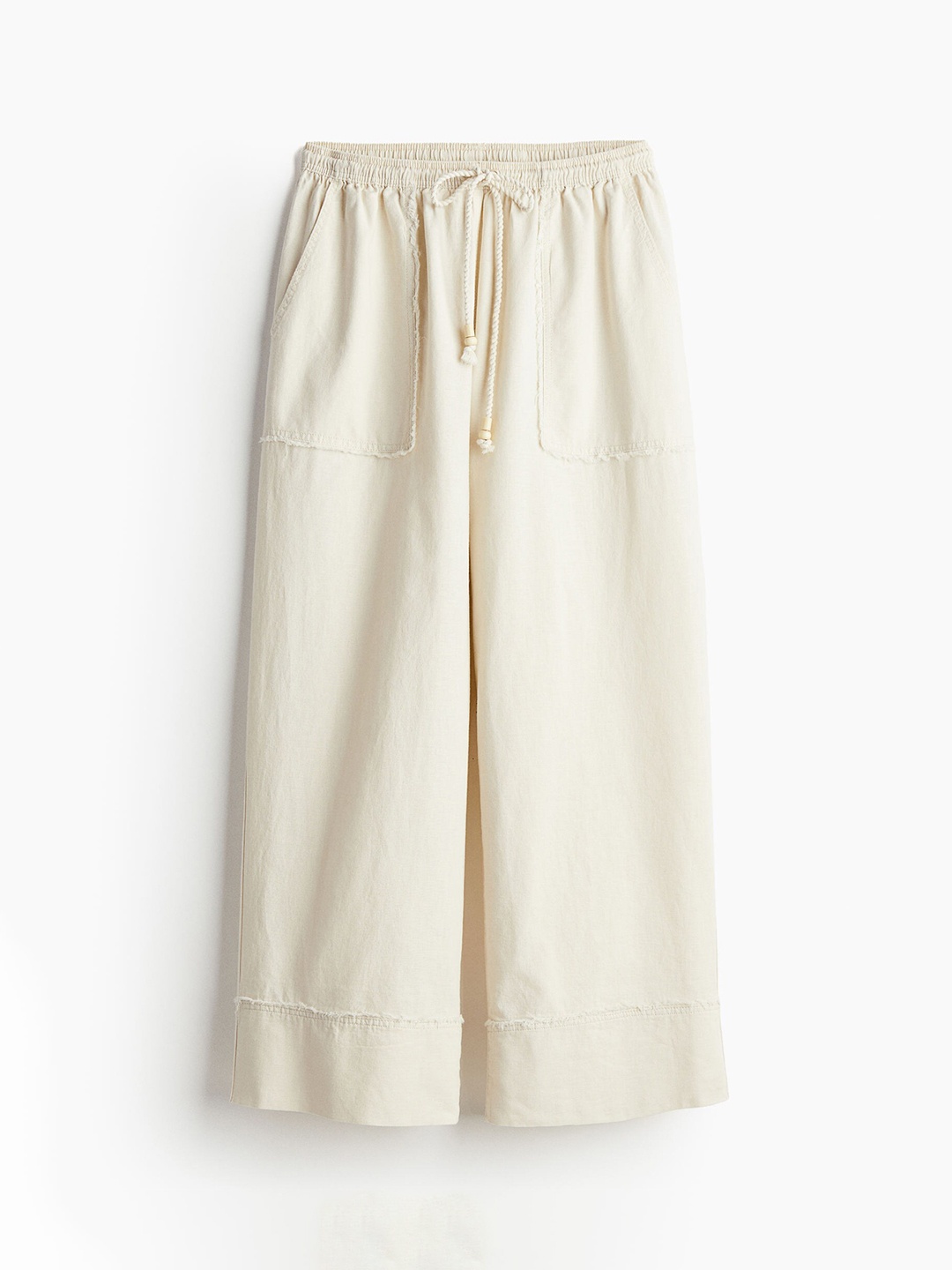 

H&M Women Wide Linen-Blend Trousers, Beige