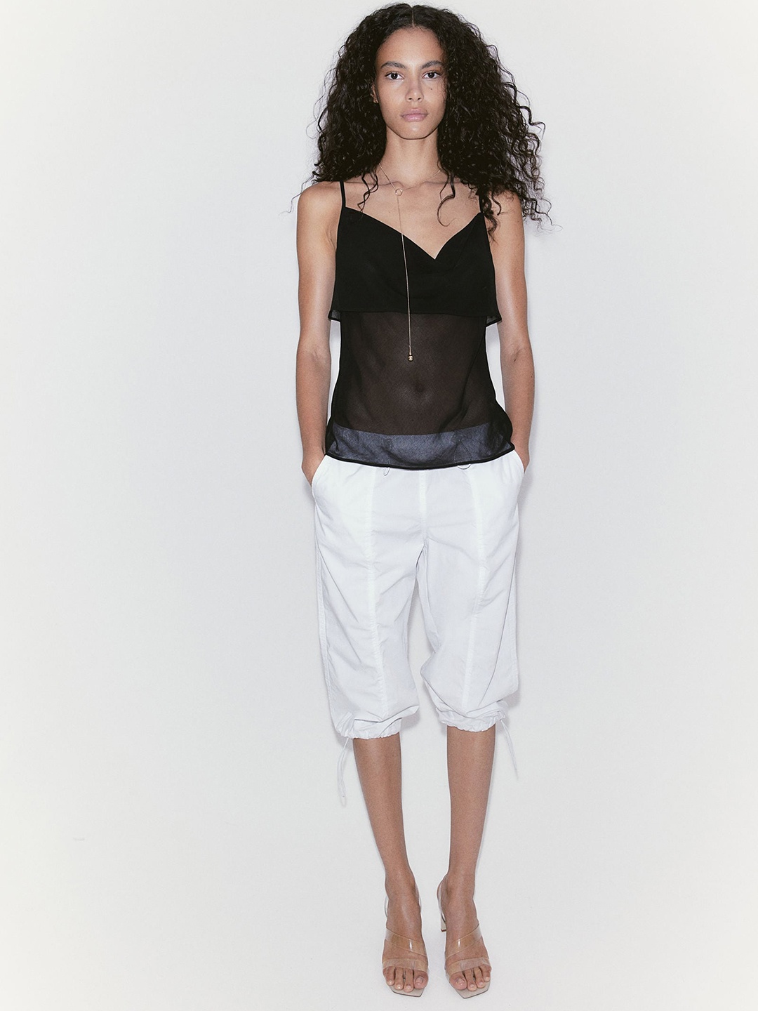 

H&M Pure Cotton Cargo Capri Trousers, White