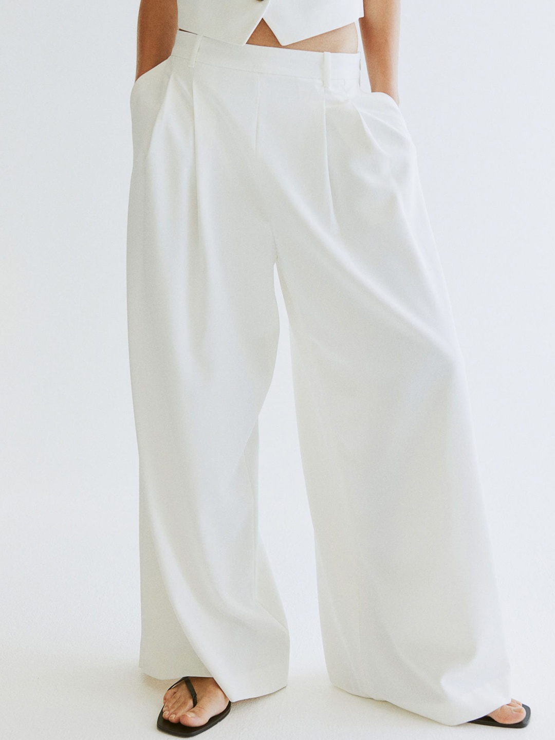 

H&M Women Wide Tailored Trousers, White