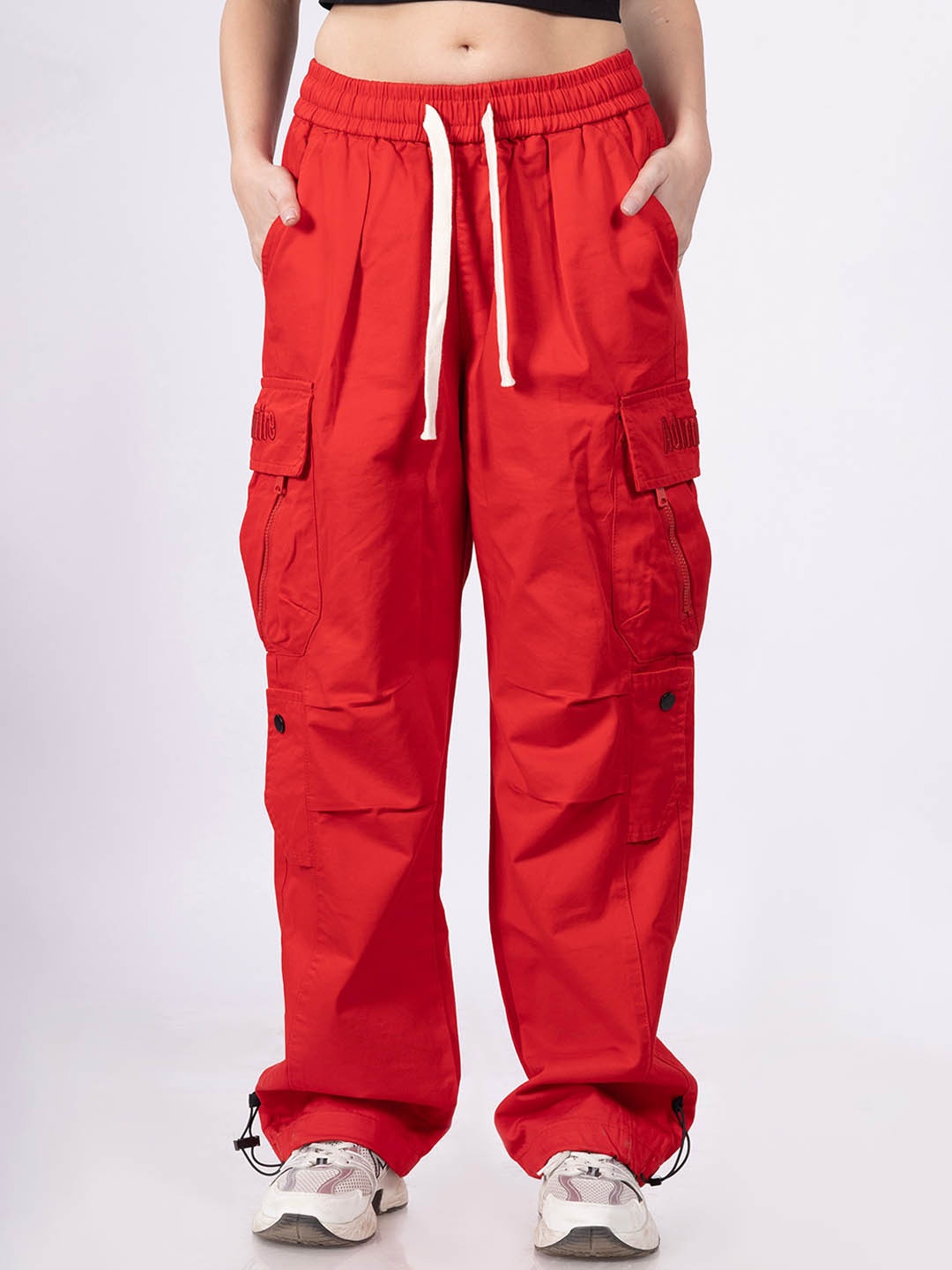 

DIMEH Unisex Jogger Fit Cotton Cargo Style Jeans, Red