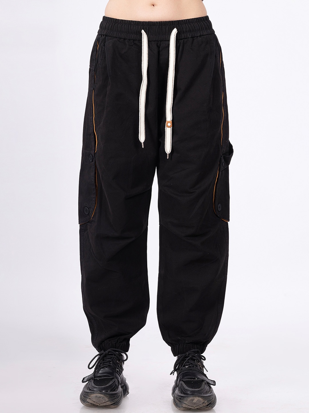 

DIMEH Unisex Jogger with Side Stripe Stretchable Cotton Cargo Style Jeans, Black
