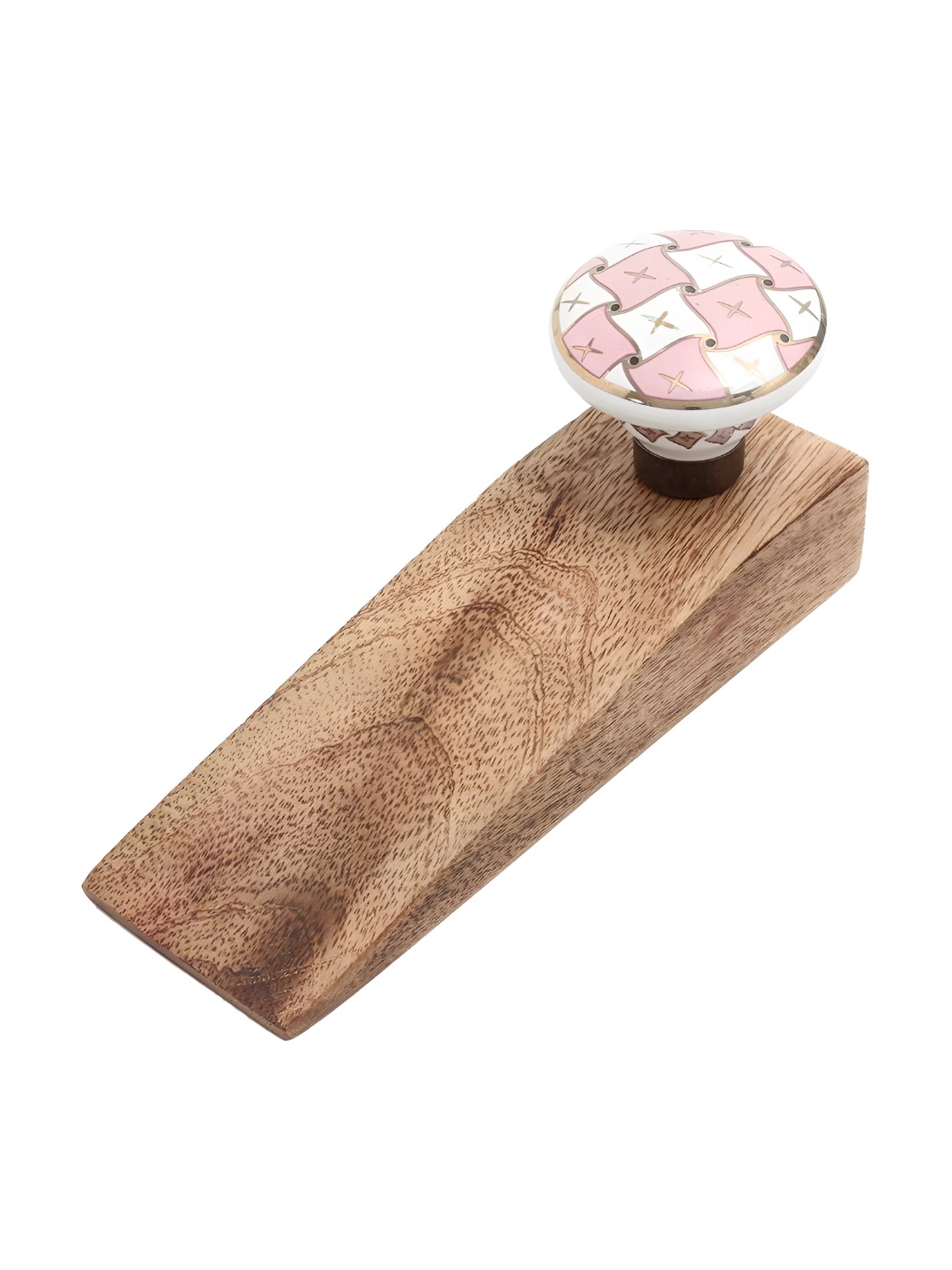 

Indianshelf White & Pink Checkerboard Door Stopper