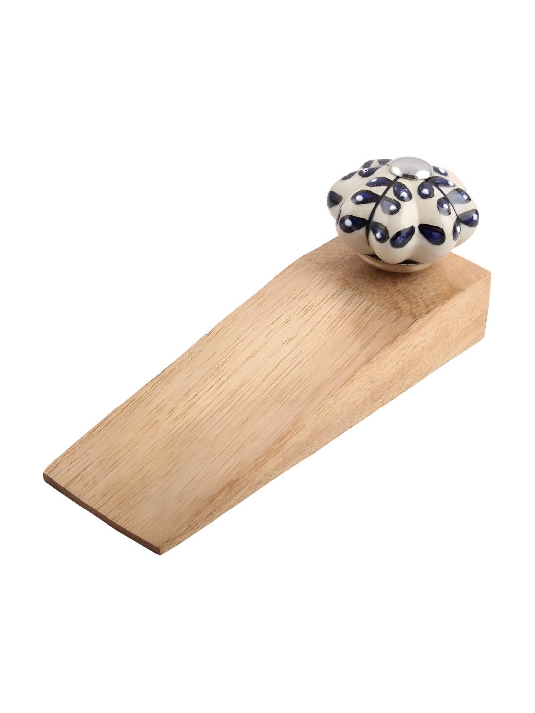 

Indianshelf Beige & Blue Leaf Melon Door Stopper, Navy blue