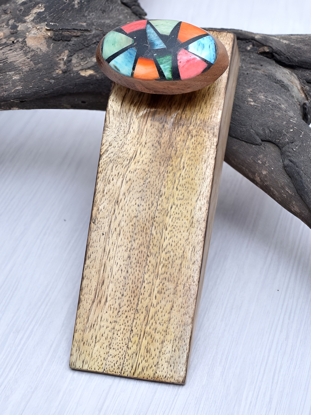 

Indianshelf Beige & Blue Printed Wooden Door Stopper