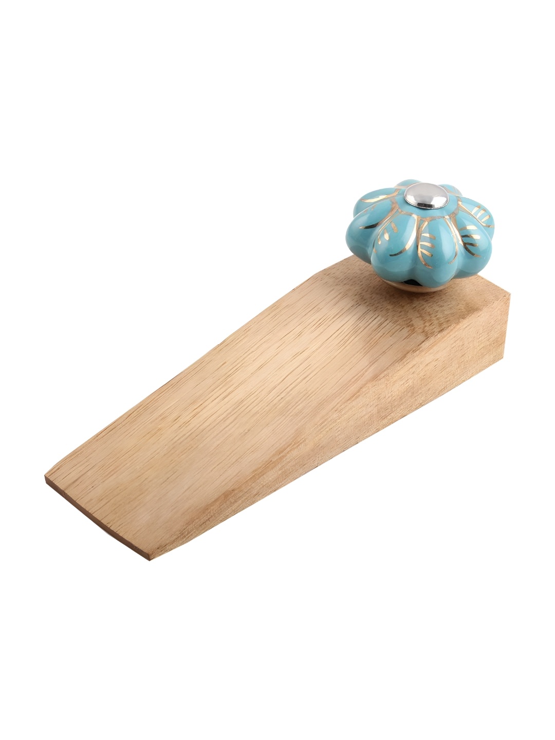 

Indianshelf Blue & Beige Leaf Big Wooden Melon Door Stopper