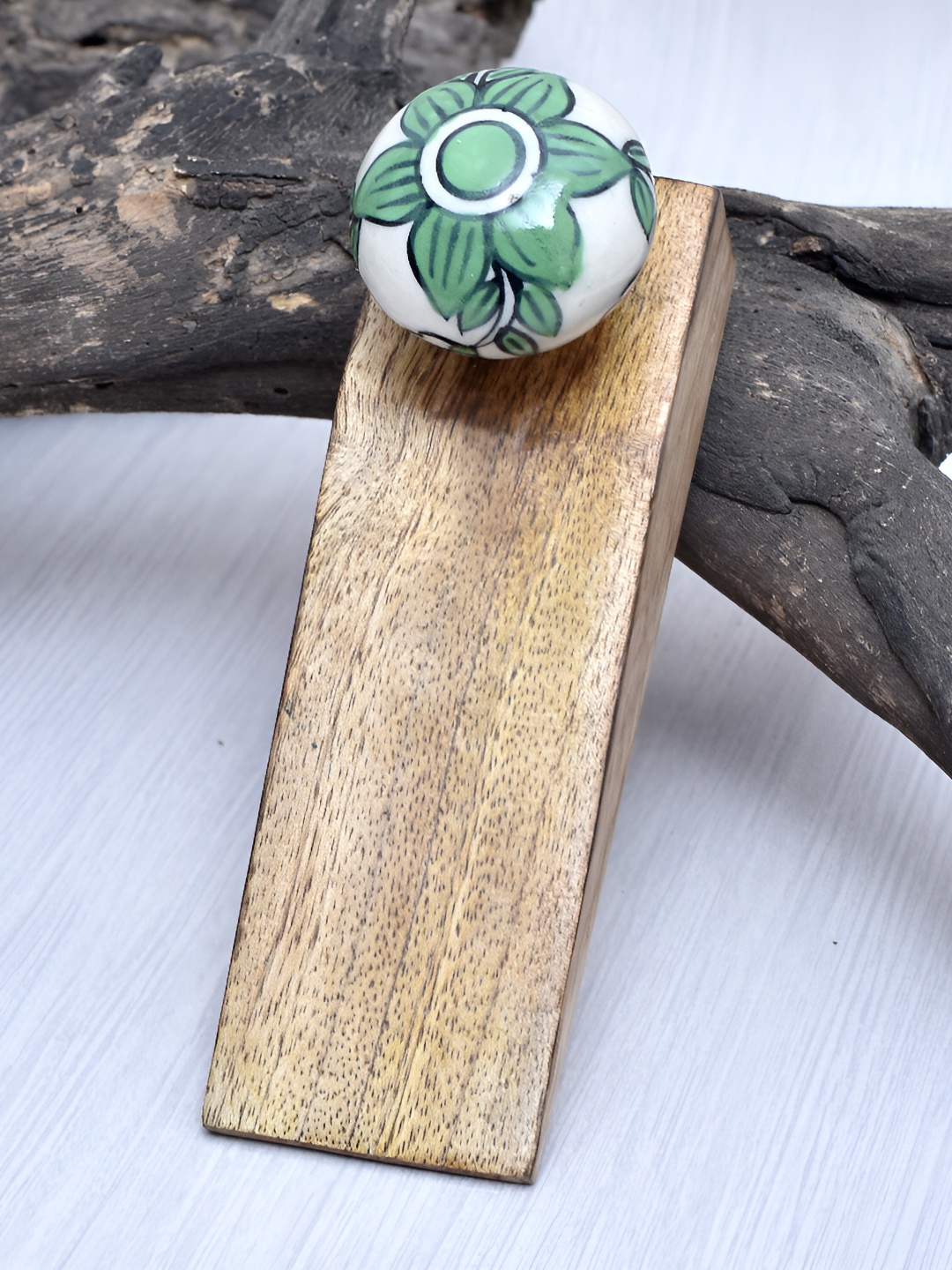 

Indianshelf Beige & Green Floral Printed Door Stopper