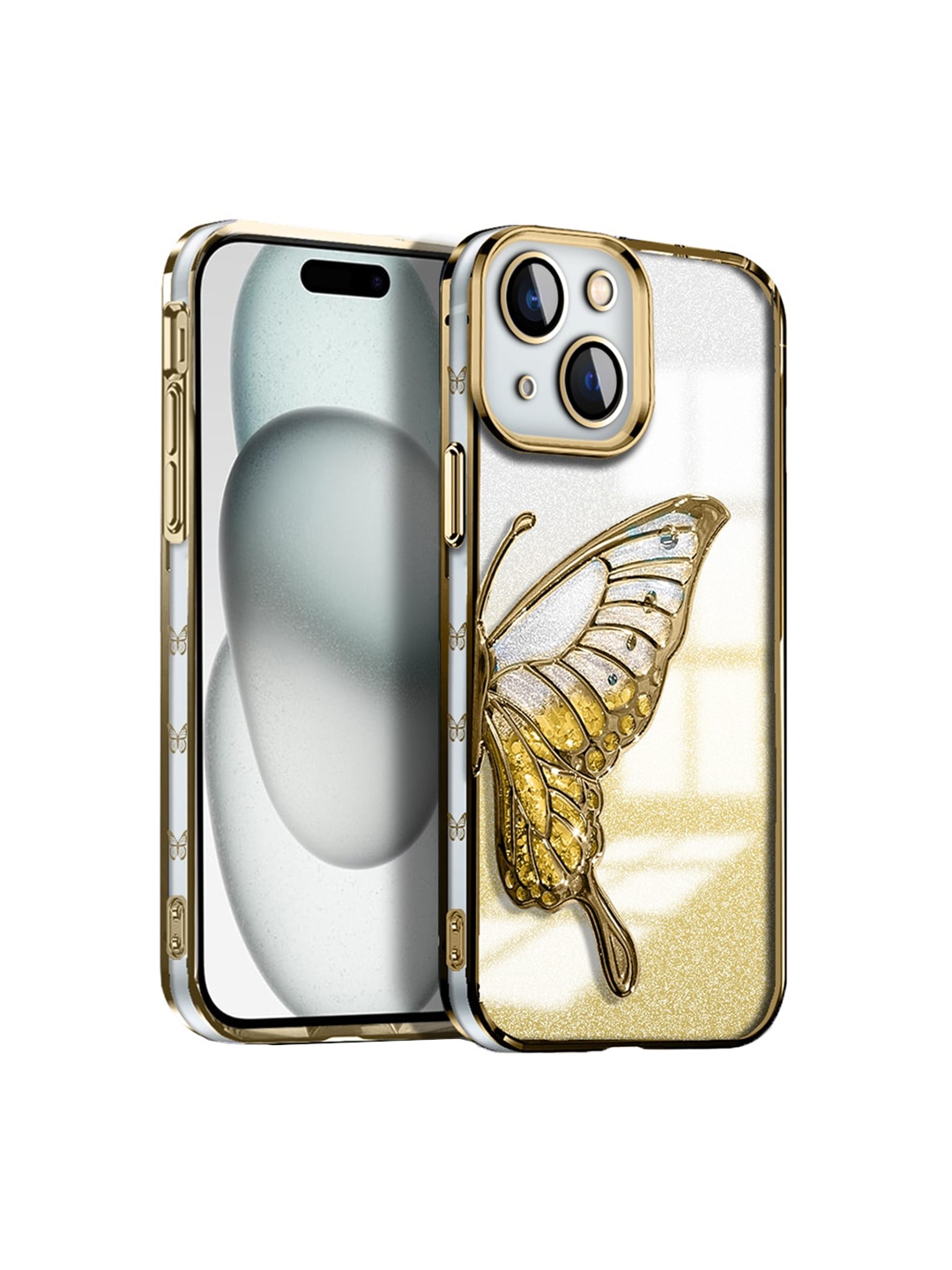 

Karwan Quirky Printed iPhone 15 Back Case, Gold