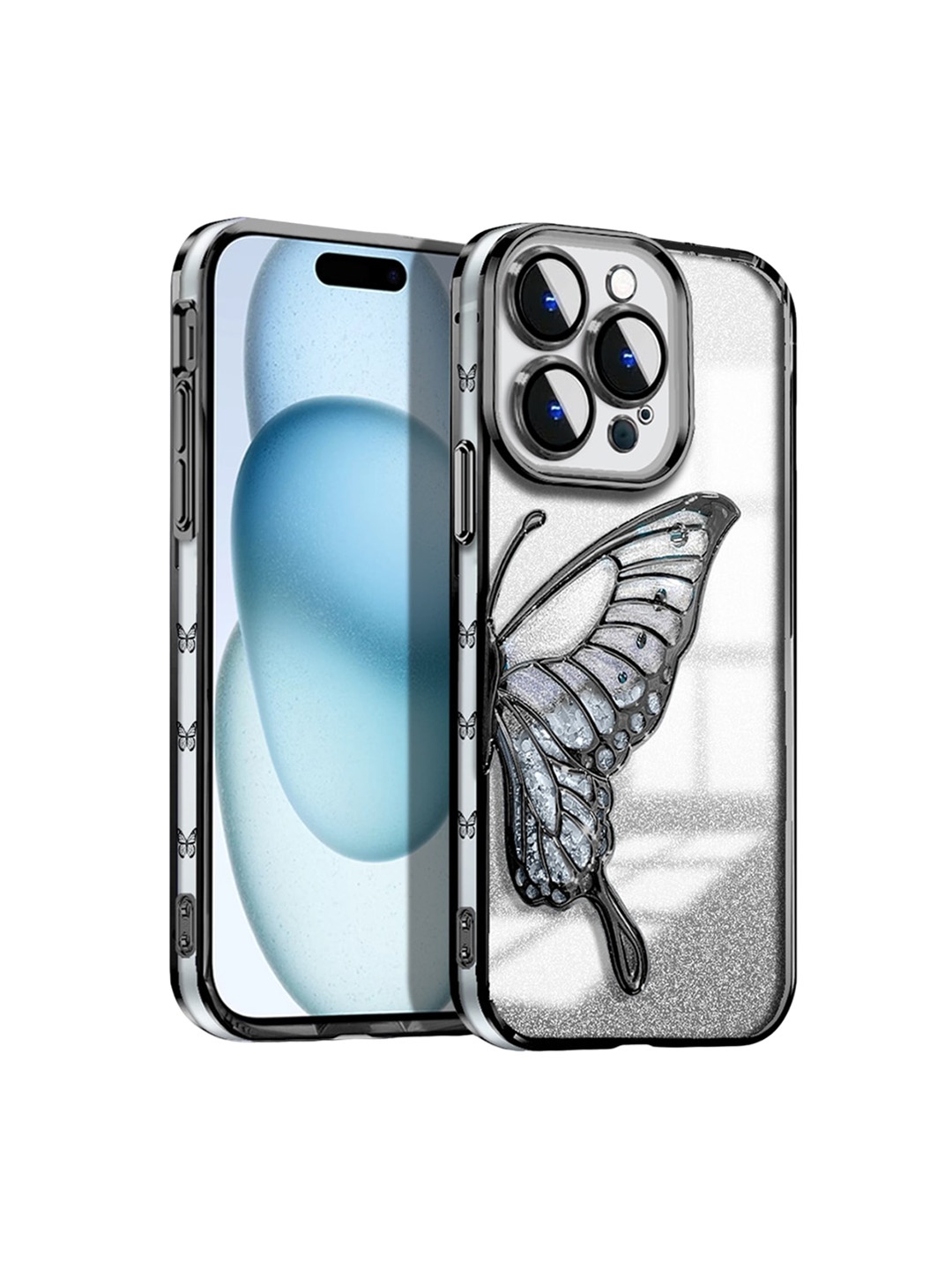 

Karwan Butterfly Printed iPhone 14 Pro Back Case, Black