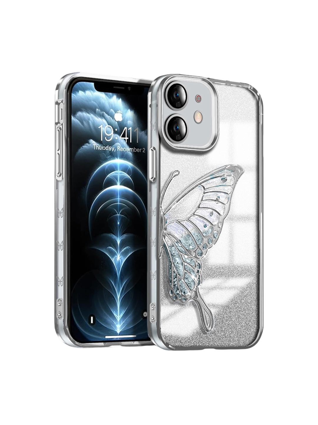 

Karwan Butterfly Design iPhone 12 Mobile Back Case, Silver