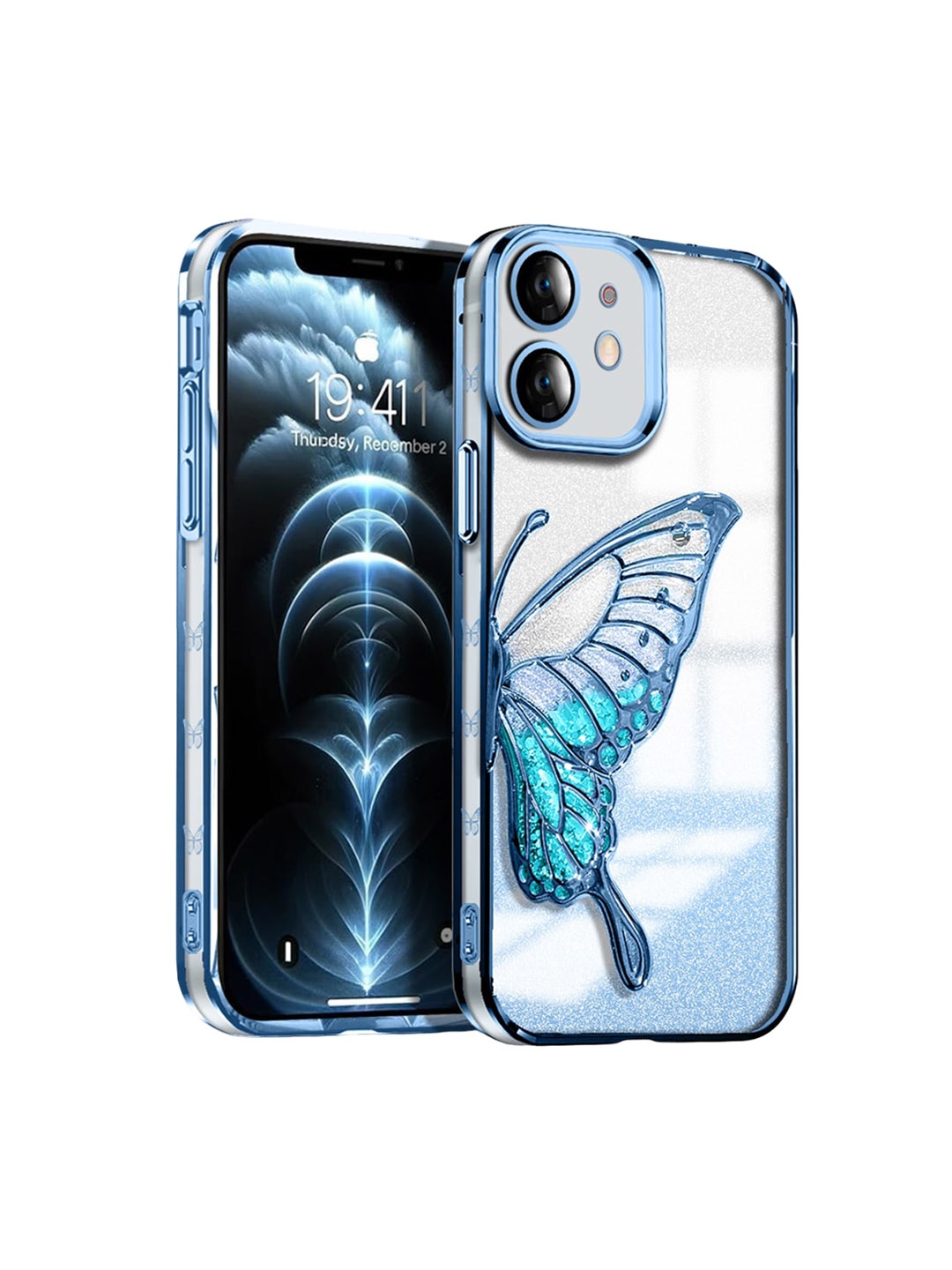 

Karwan Butterfly Printed iPhone 12 Back Case, Blue