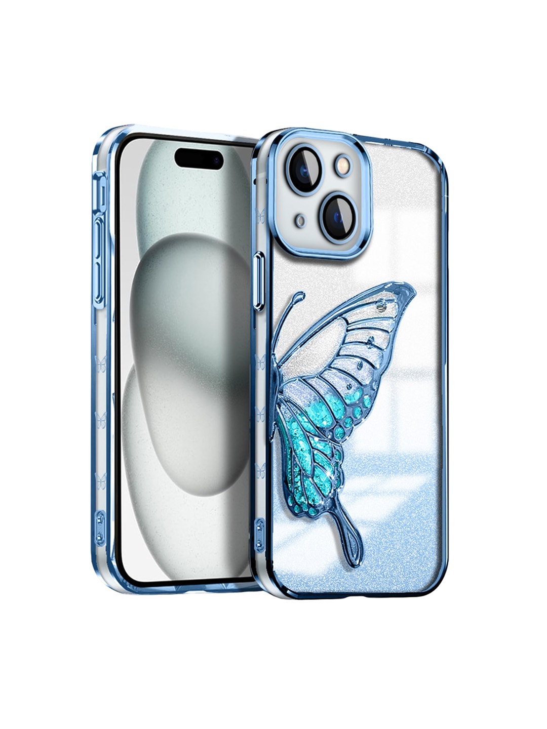 

Karwan Butterfly Printed iPhone 15 Back Case, Blue