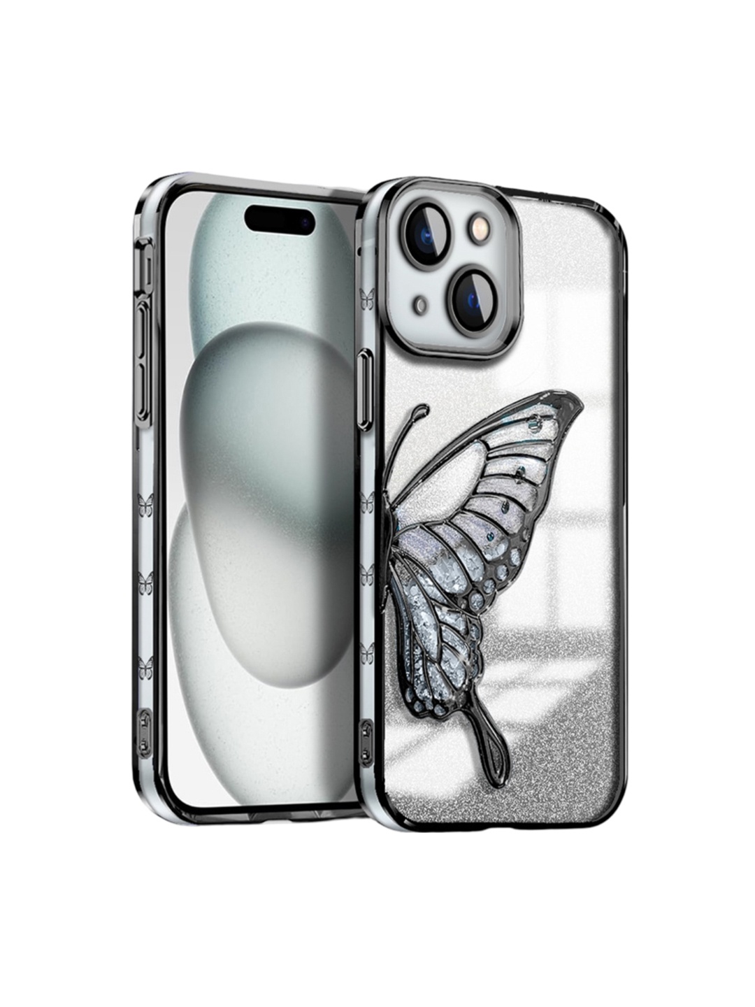 

Karwan Butterfly Design iPhone 15 Plus Mobile Back Case, Black