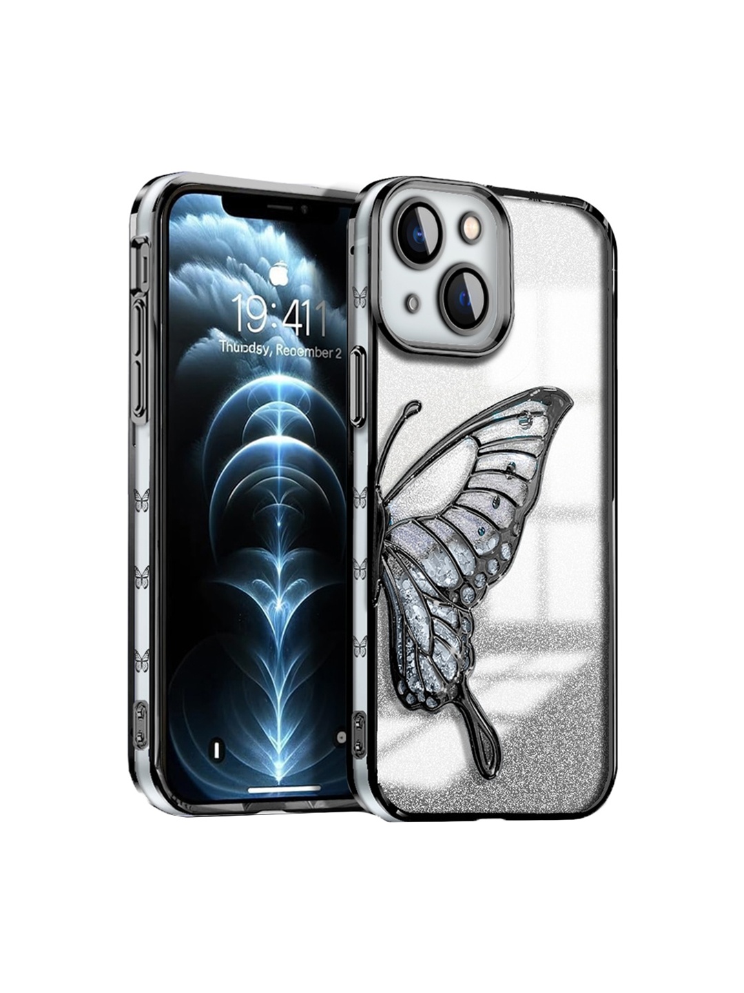 

Karwan Butterfly Printed iPhone 14 Plus Back Case, Black