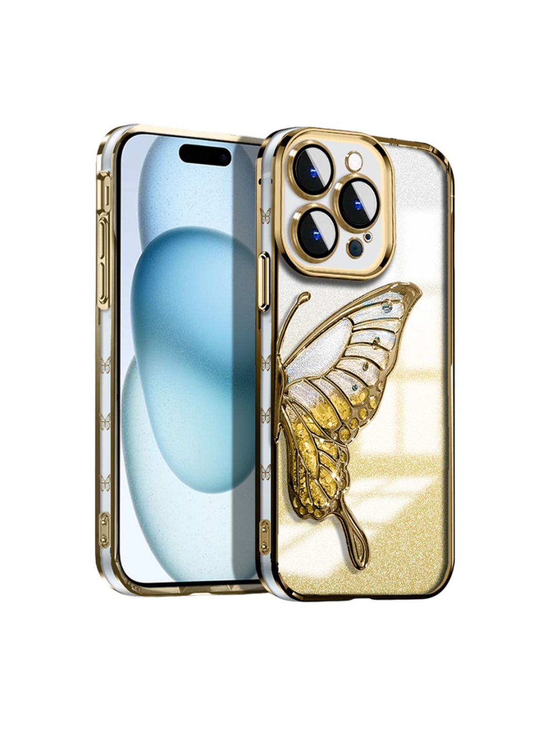 

Karwan Butterfly Design iPhone 15 Pro Mobile Back Case, Gold