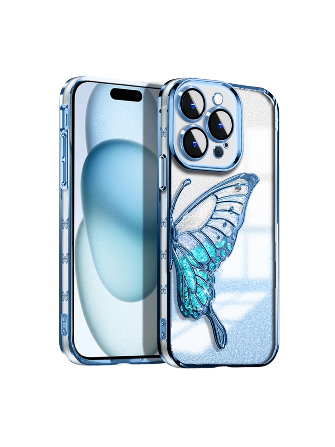 

Karwan Butterfly Printed iPhone 15 Pro Back Case, Blue