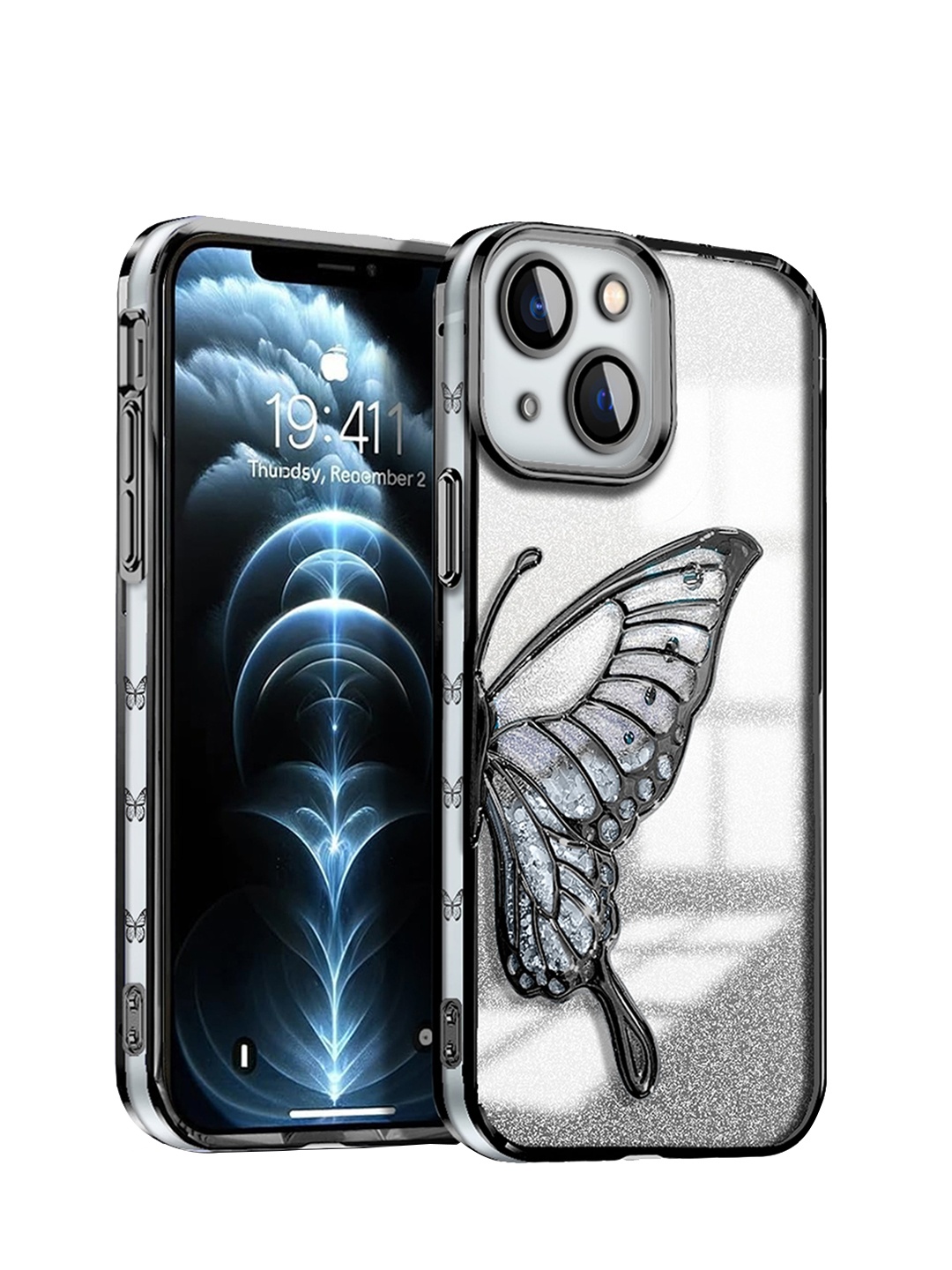 

Karwan Butterfly Printed iPhone 14 Back Case, Black