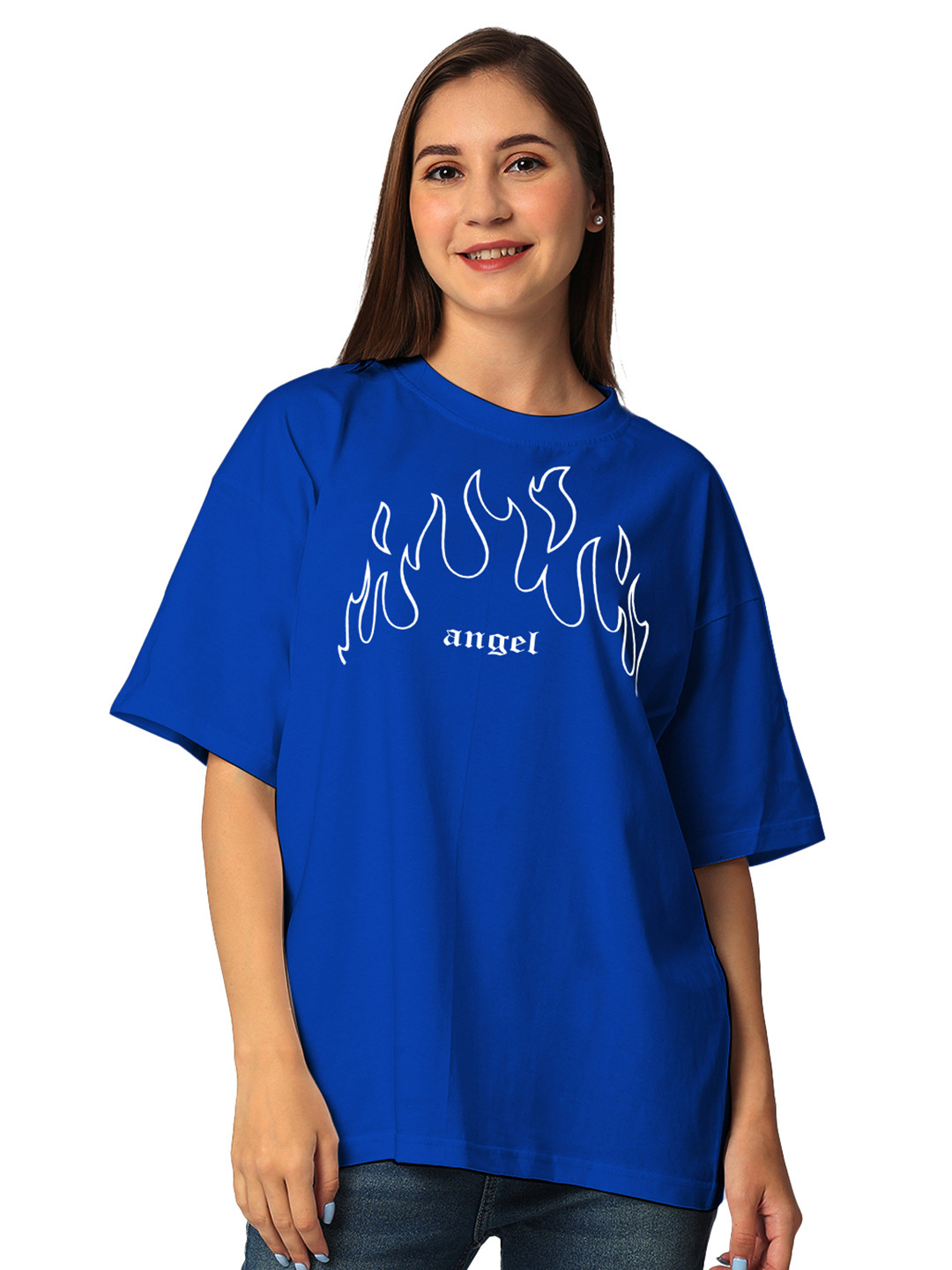 

STATUS MANTRA Typography Printed Oversized T-shirt, Blue