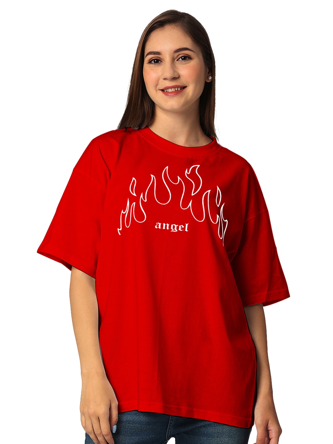 

STATUS MANTRA Typography Printed Drop-Shoulder Sleeves Cotton T-shirt, Red