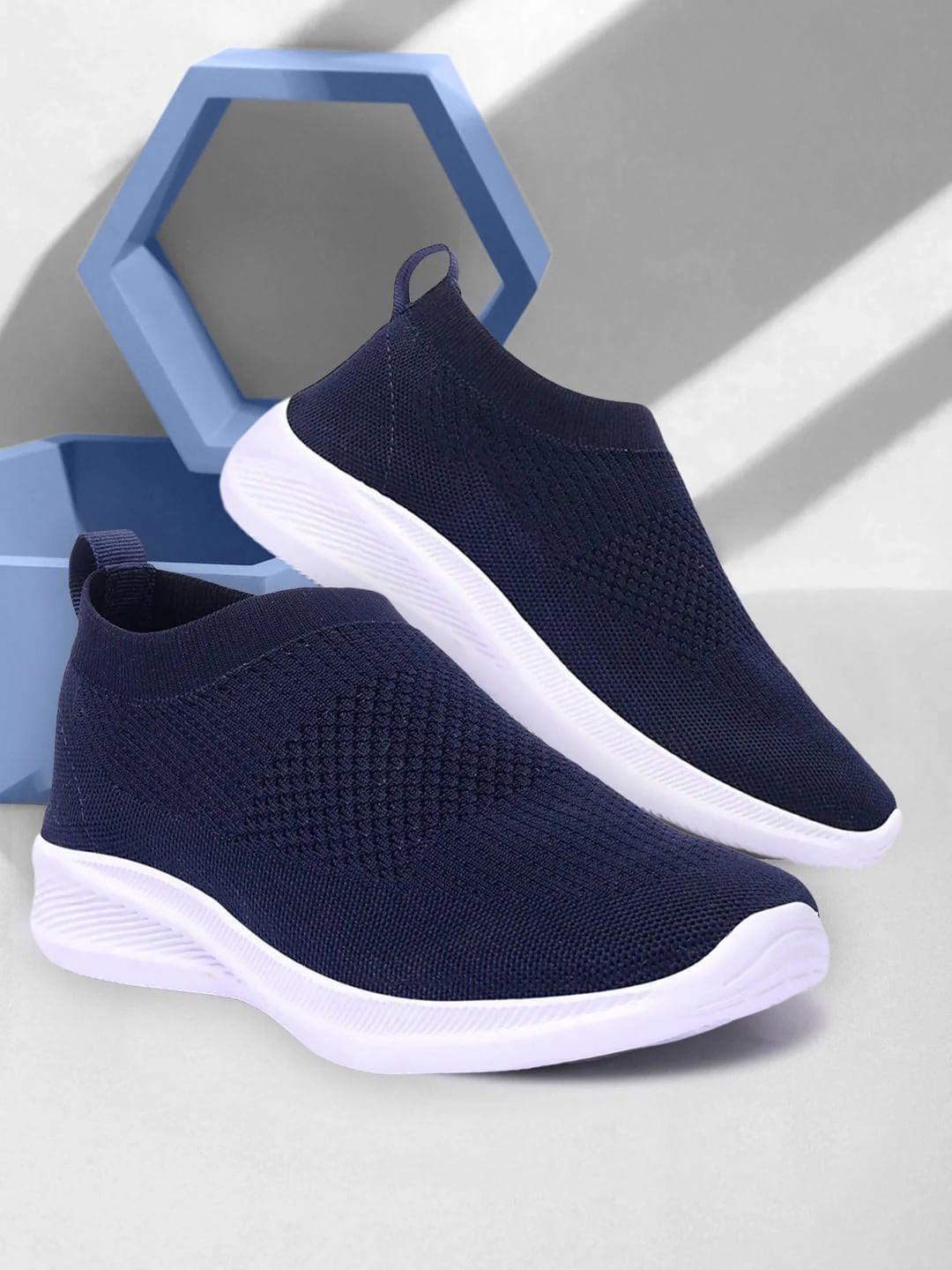 

SPRENGE Men Round Toe Lightweight Textile Slip-On Sneakers, Navy blue
