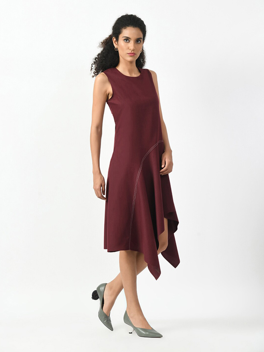 

OFFICE & YOU Cotton A-Line Midi Dress, Maroon