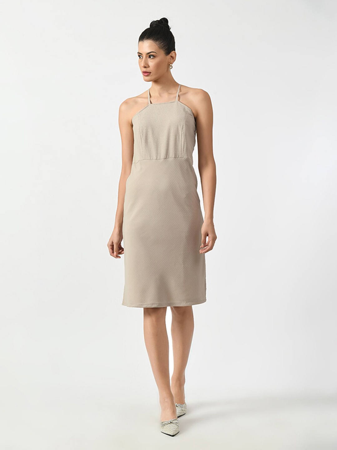 

OFFICE & YOU Halter Neck Crepe Sheath Dress, Beige