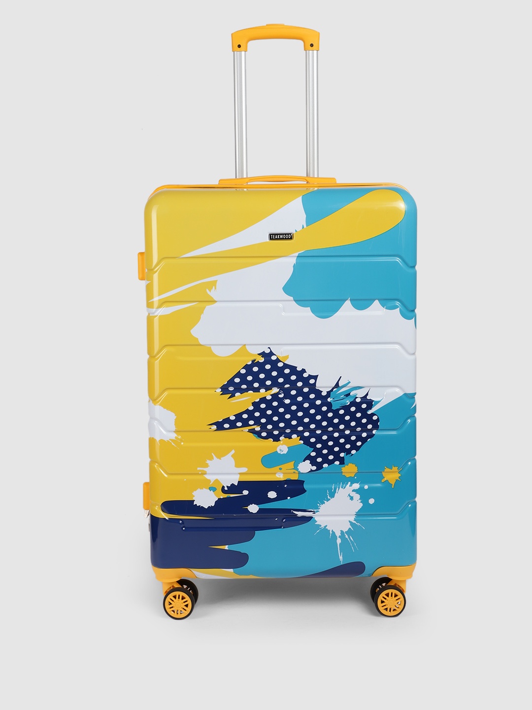 Teakwood Leathers Printed Hard-Sided Large-Sized Check-In Trolley Bag 96L, Yellow