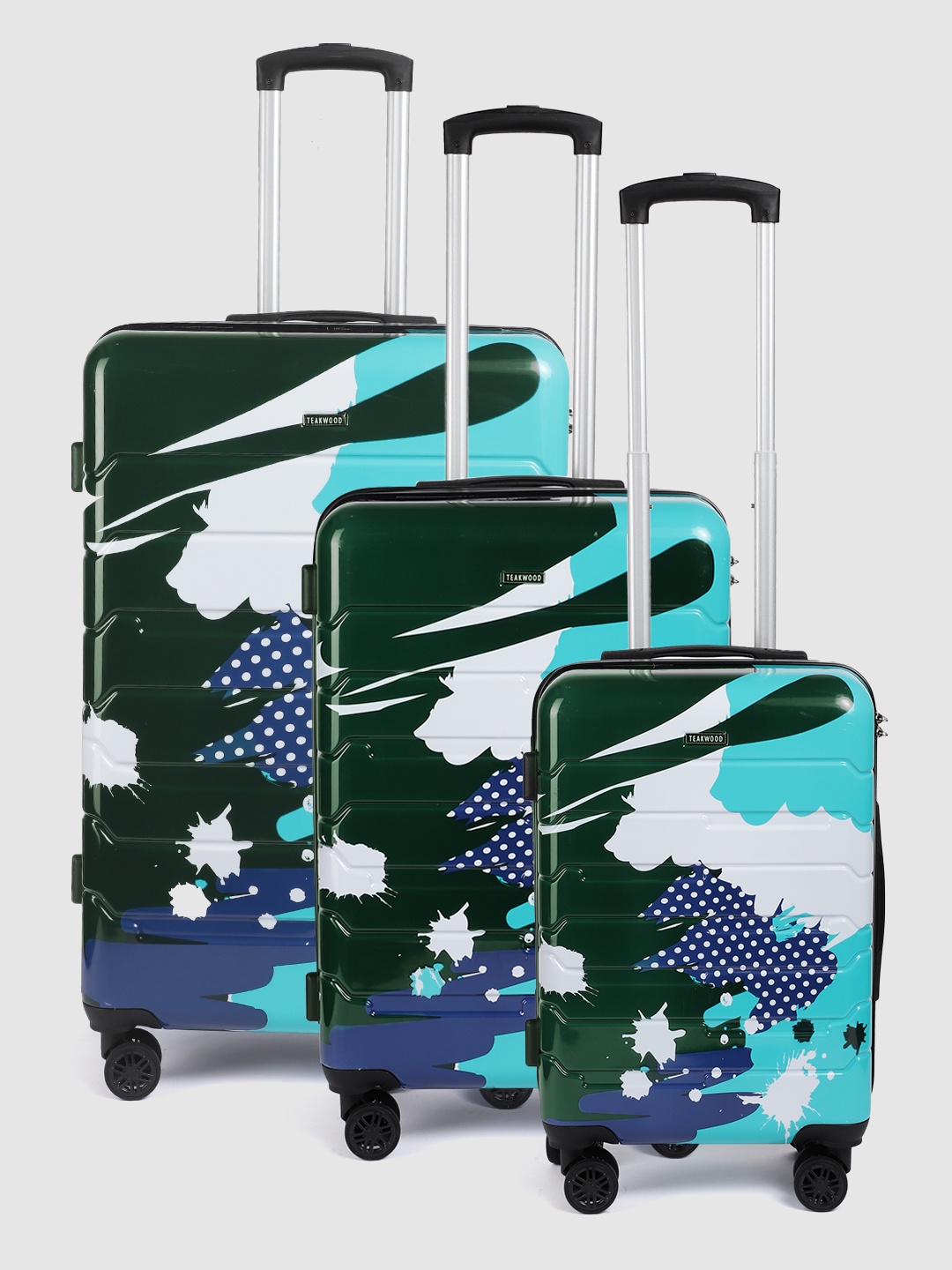 

Teakwood Leathers Set of 3 360-Degree Rotation Hard-Sided Trolley Bags 185L, Green