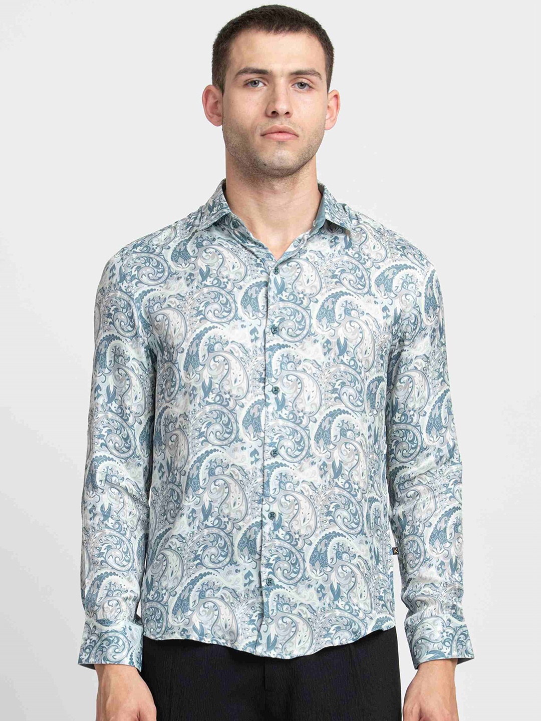 

KISSOSS Men Relaxed Slim Fit Floral Opaque Printed Party Shirt, White