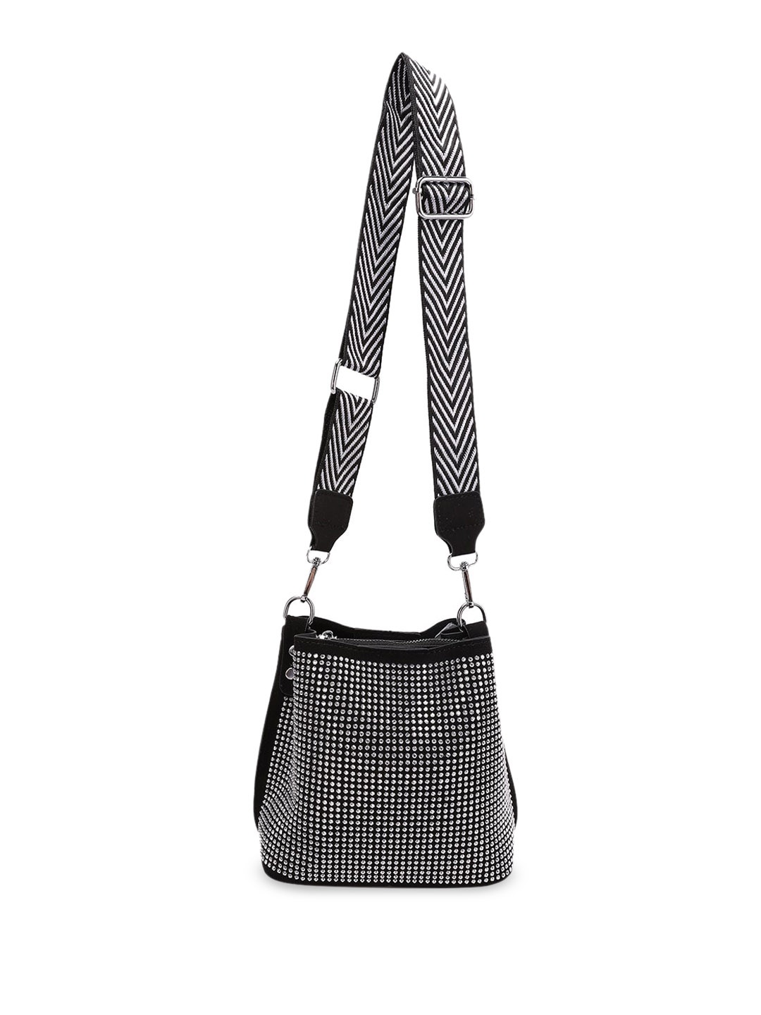 

London Rag Rhinestone Embellished Bucket Crossbody Sling Bag, Silver