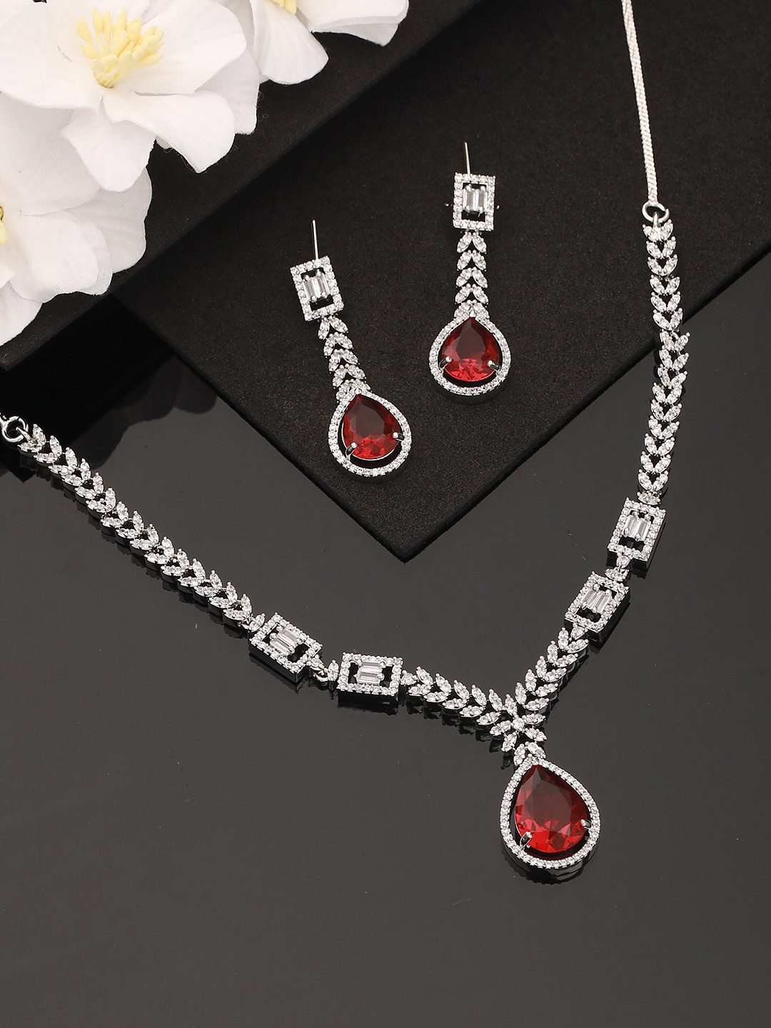 

Jazz and Sizzle Silver Plated American Diamond Jewellery Set