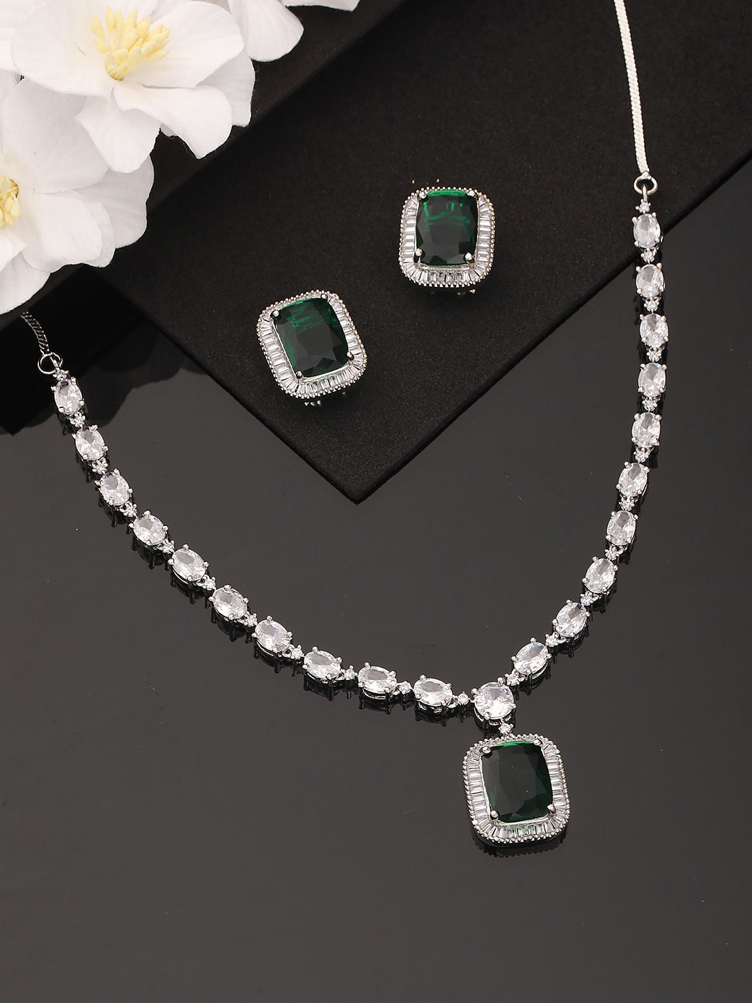 

Jazz and Sizzle Silver Plated American Diamond Jewellery Set