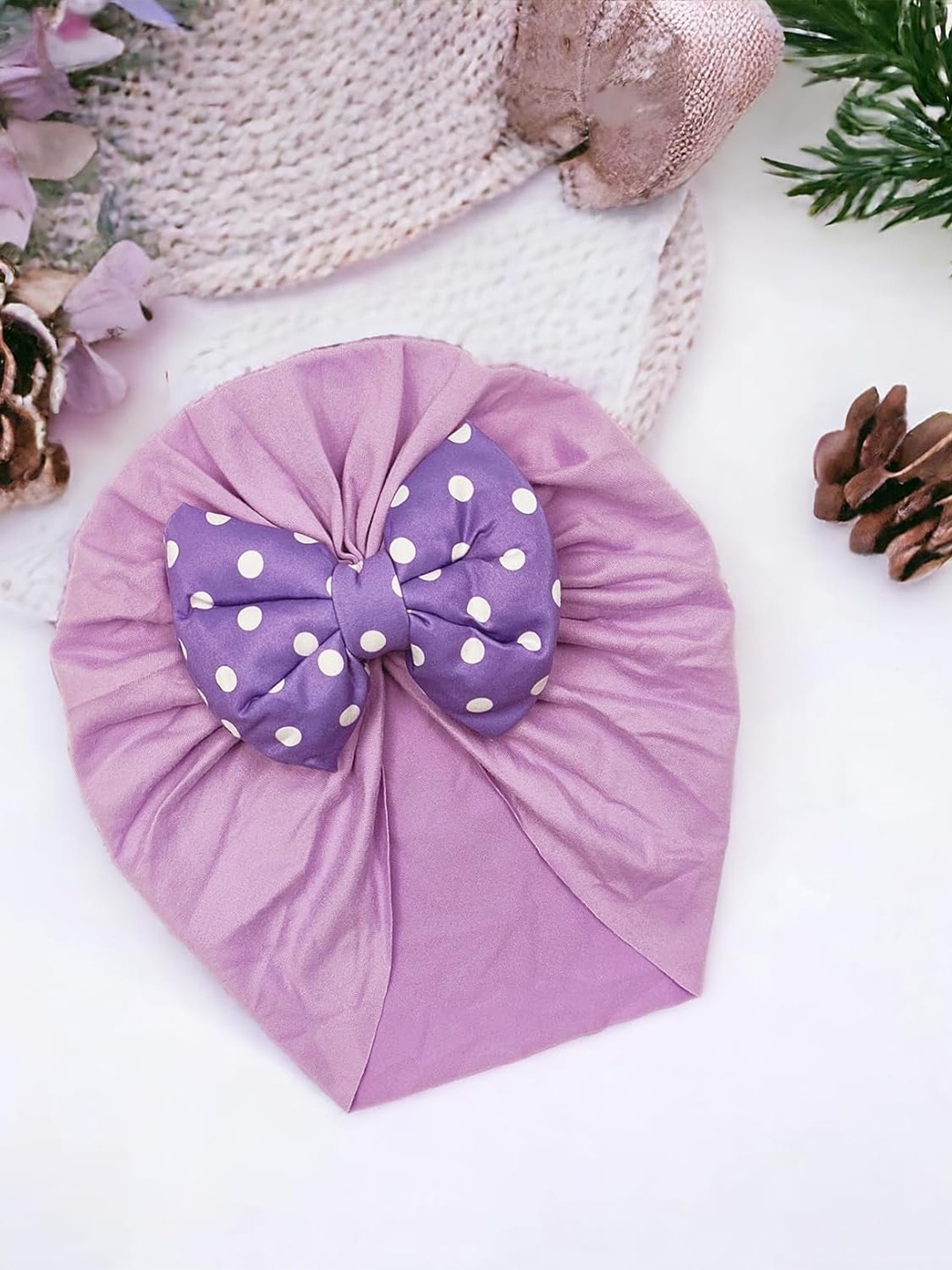 

ANNA CREATIONS Girls Bow-Details Beanie, Purple
