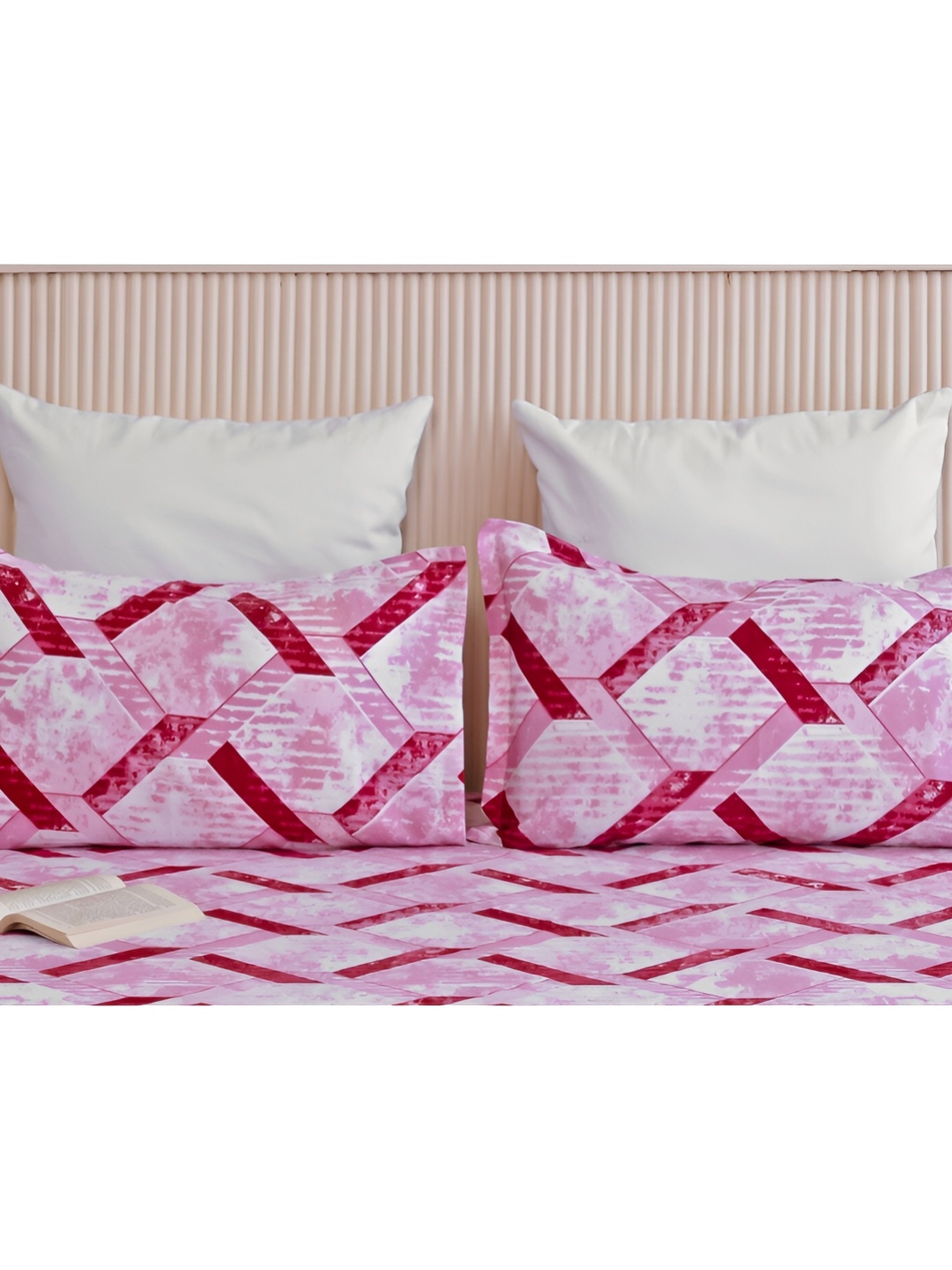 

HOMEMONDE Pink & White 2 Pieces Printed Pure Cotton Rectangle Pillow Covers