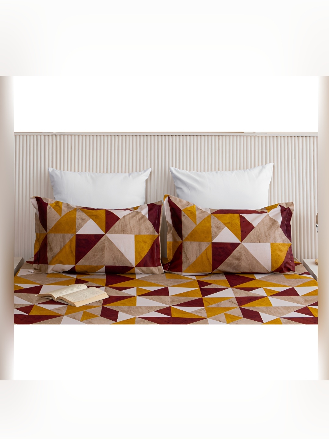 

HOMEMONDE Red & Mustard 2 Pieces Self Design Pure Cotton Rectangle Pillow Covers