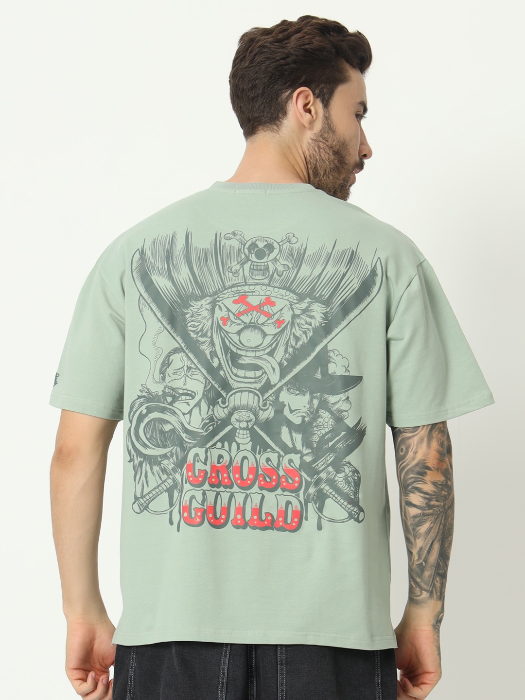 

COMICSENSE One Piece Printed Cross Guild Oversized Cotton Anime T-shirt, Sea green