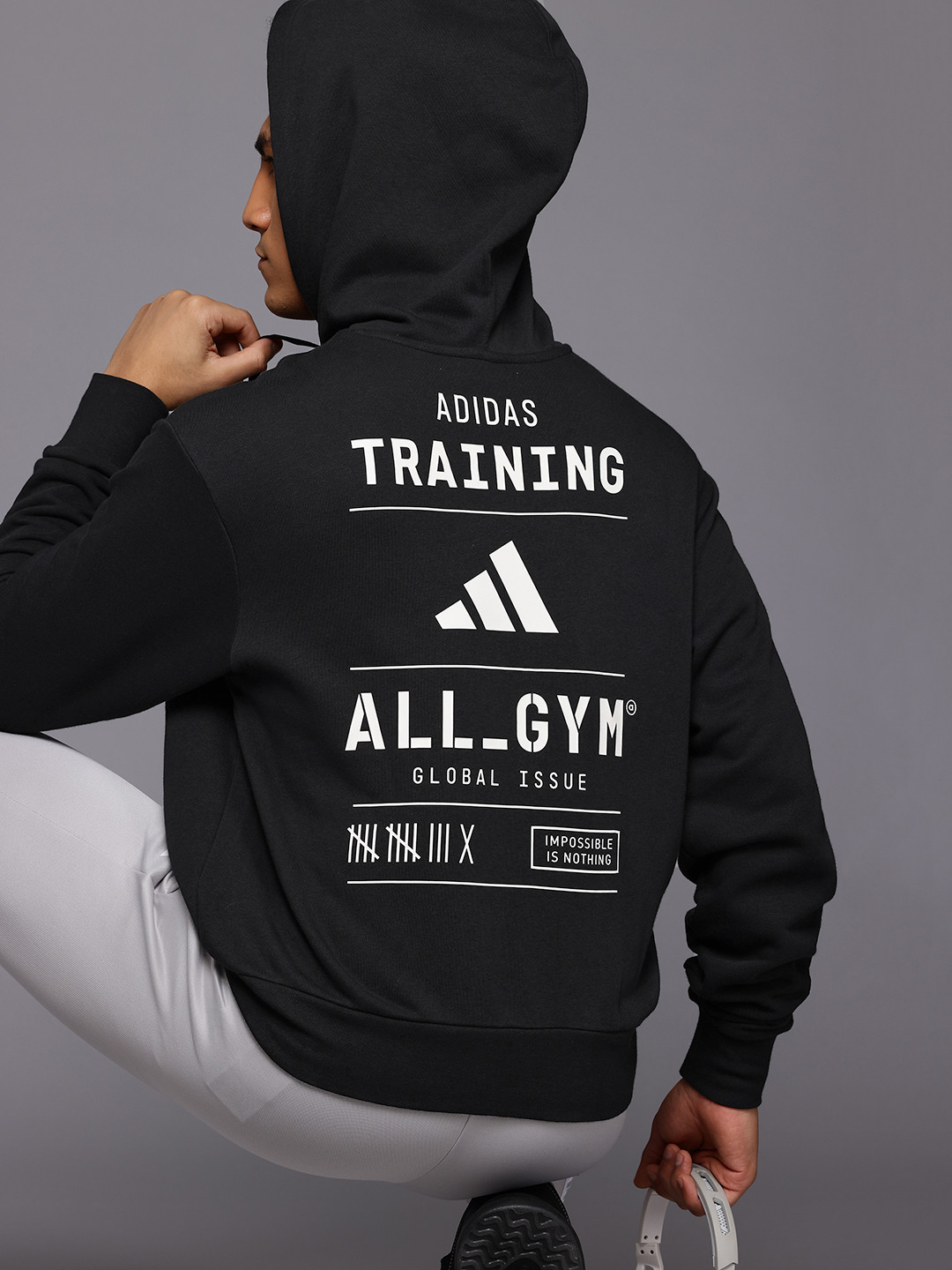 

ADIDAS Unisex Printed Hooded Training Sweatshirt, Black