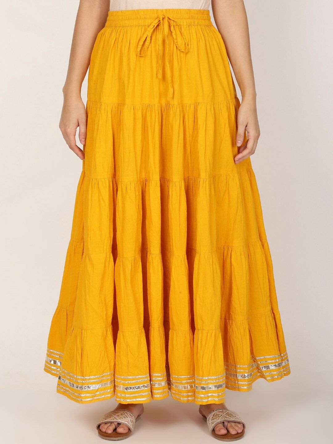 

Rue Collection Tiered Cotton Gotta Patti Maxi Skirt, Yellow