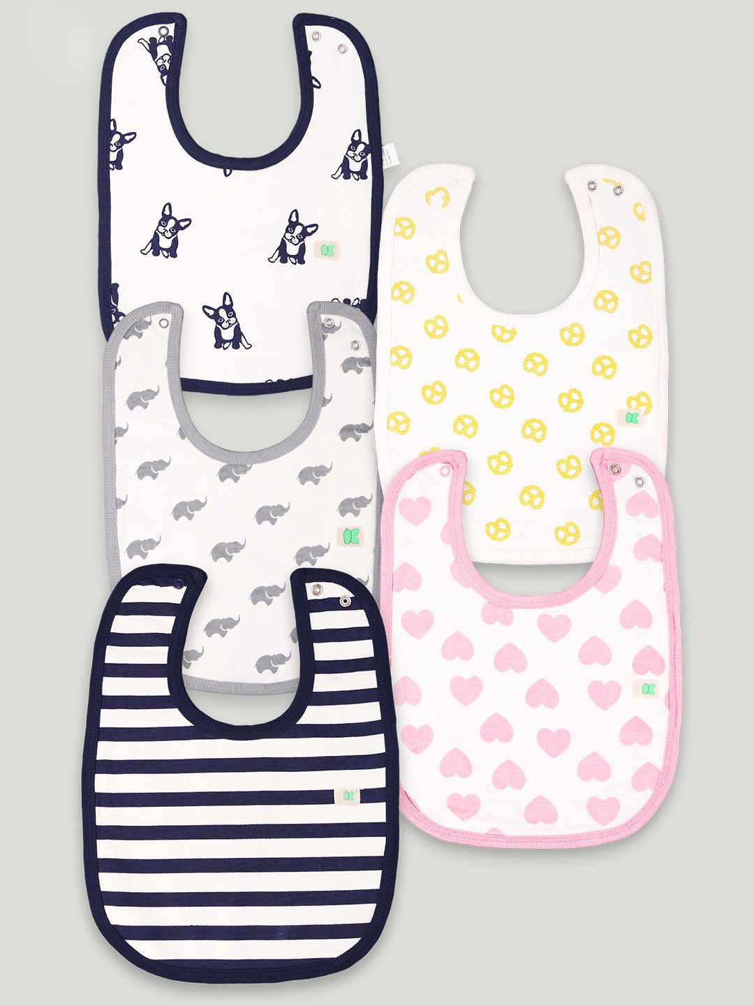 

Kidbea Kids Pack Of 5 Printed Organic Cotton Bibs, Pink