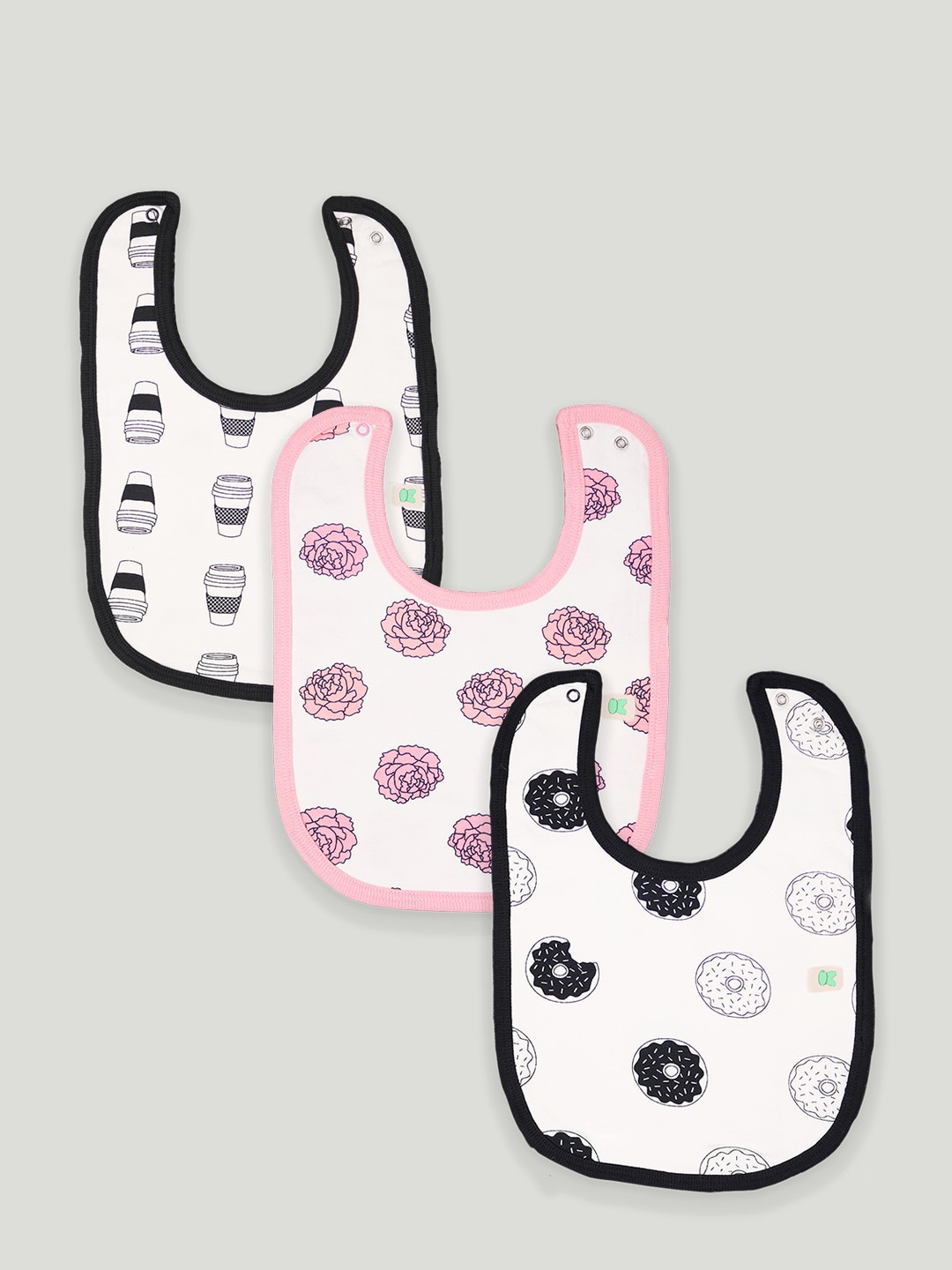 

Kidbea Kids Pack Of 3 Printed Organic Cotton Bibs, Black