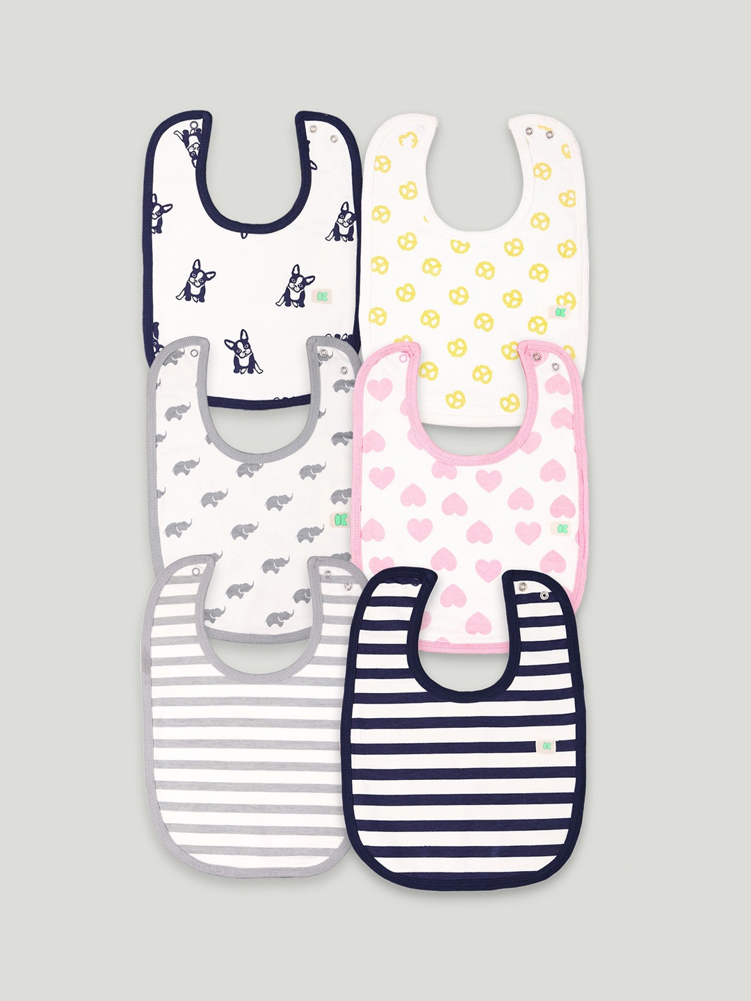 

Kidbea Pack Of 6 Printed Organic Cotton Bibs, Grey